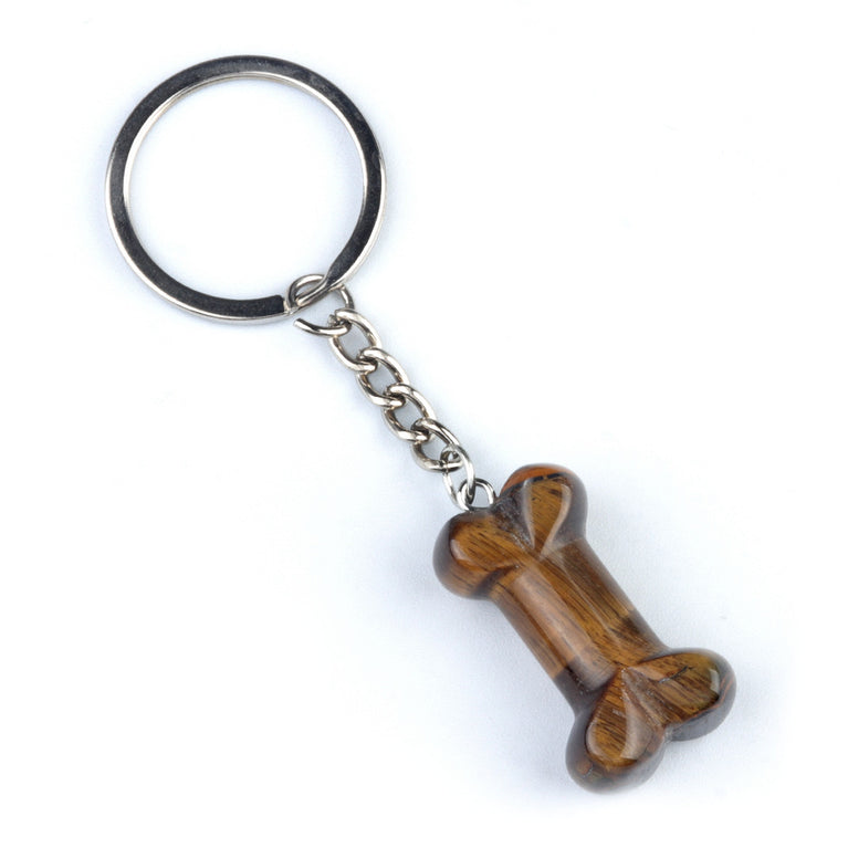 Natural Crystal Dog Bone Keyring Keychain