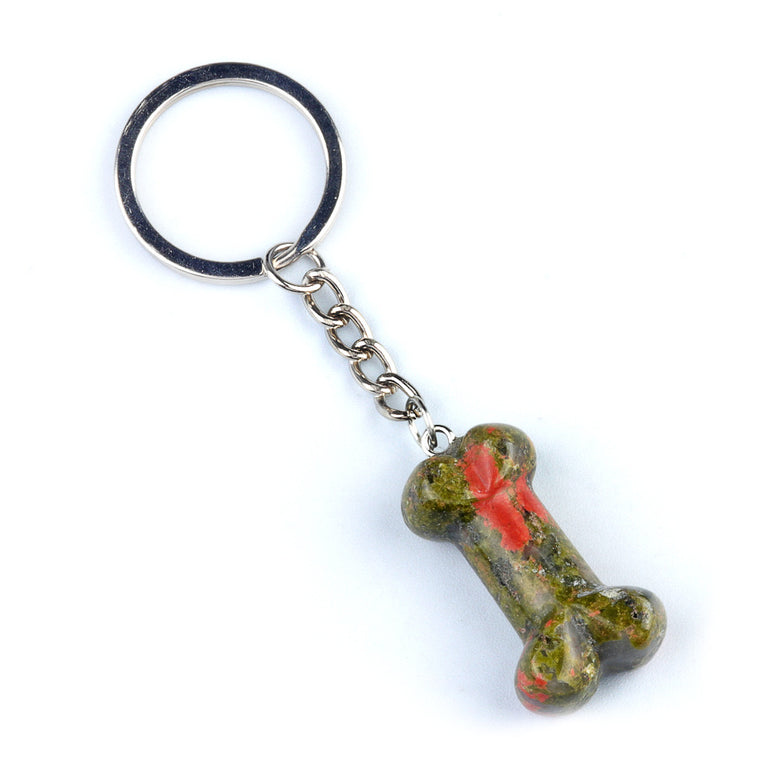 Natural Crystal Dog Bone Keyring Keychain