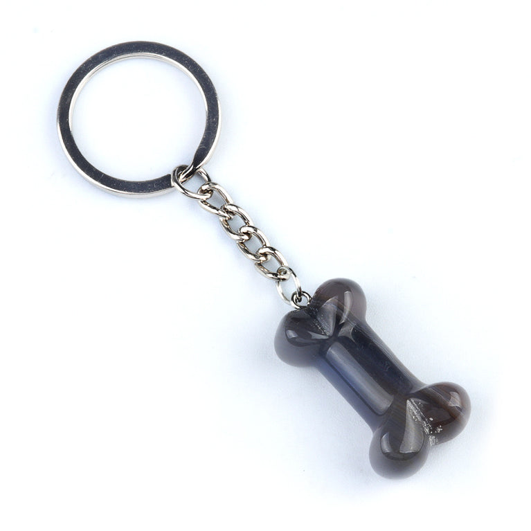 Natural Crystal Dog Bone Keyring Keychain