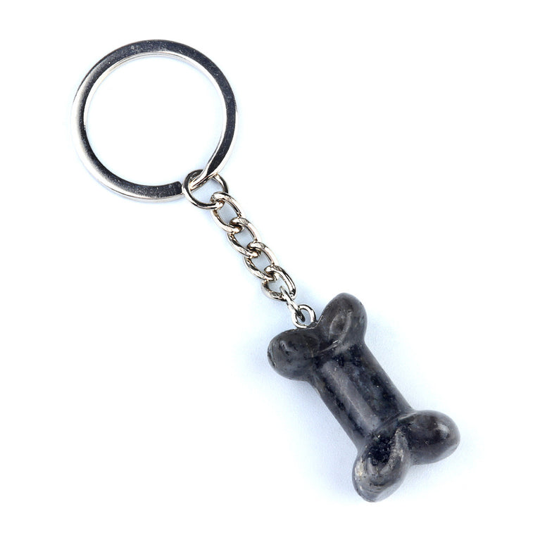 Natural Crystal Dog Bone Keyring Keychain