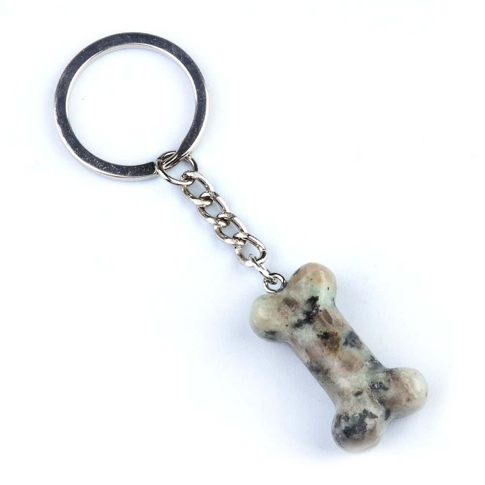 Natural Crystal Dog Bone Keyring Keychain