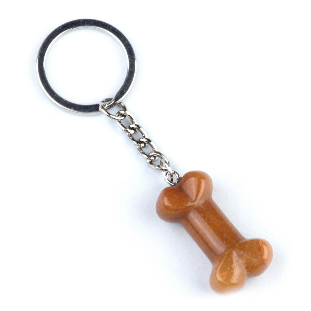 Natural Crystal Dog Bone Keyring Keychain