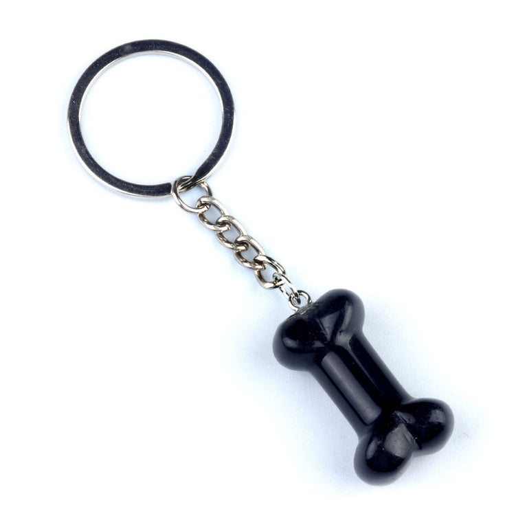 Natural Crystal Dog Bone Keyring Keychain