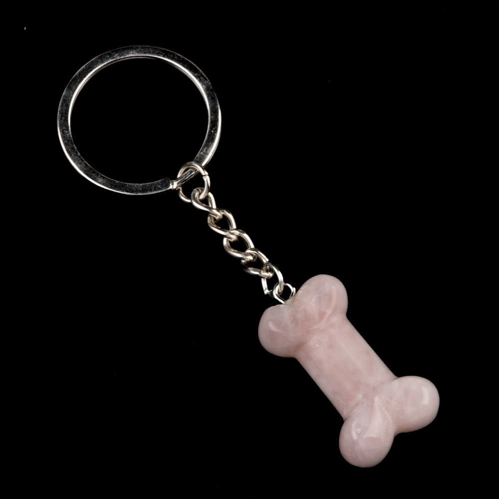 Natural Crystal Dog Bone Keyring Keychain
