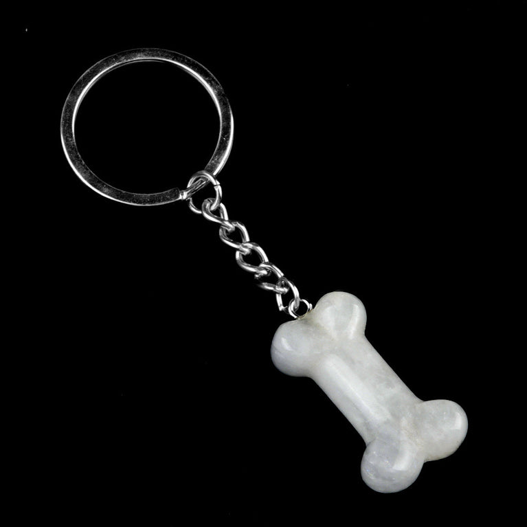 Natural Crystal Dog Bone Keyring Keychain