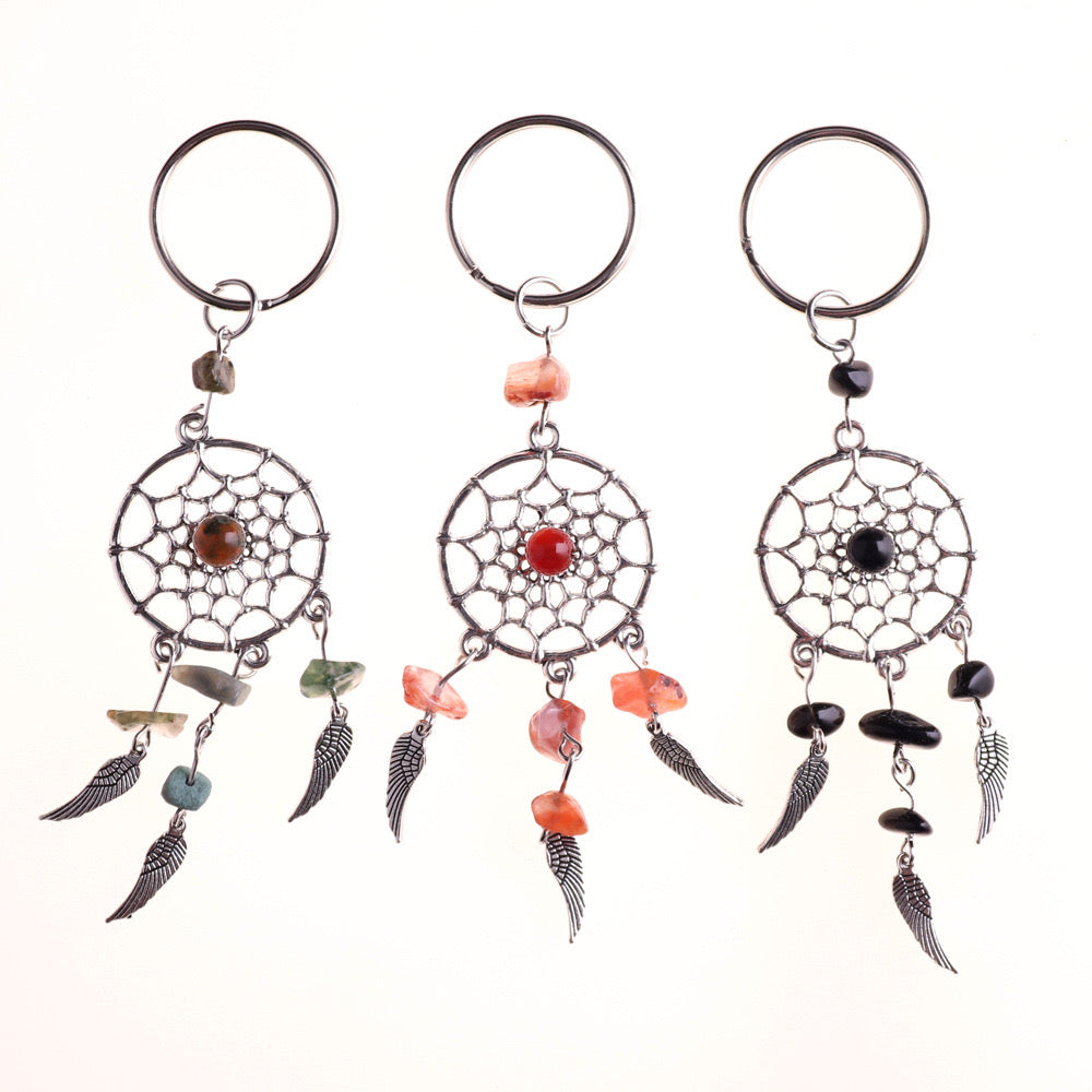 Natural Crystal Chips Angel Wing Dreamcatcher Keyring Keychain