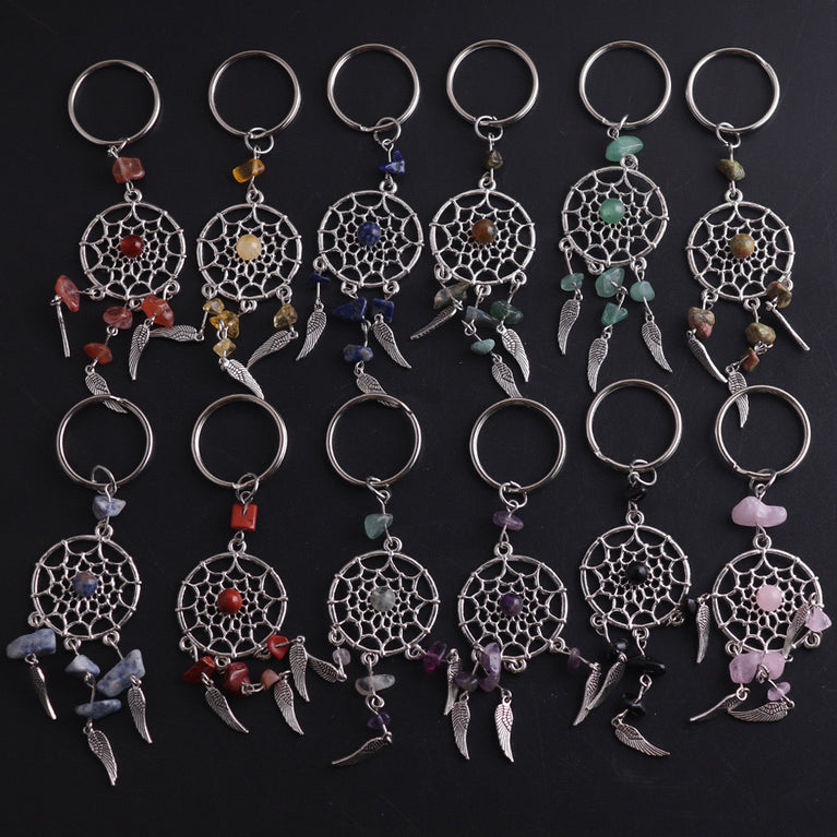 Natural Crystal Chips Angel Wing Dreamcatcher Keyring Keychain