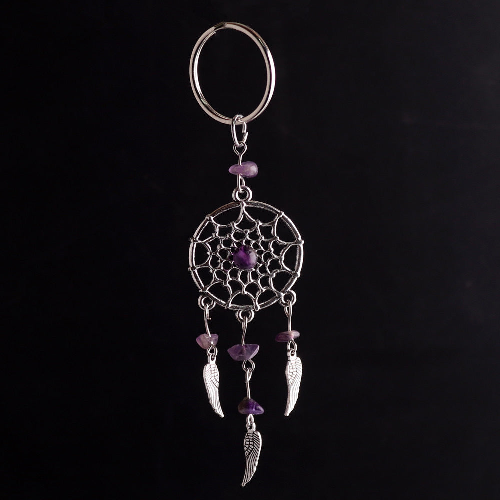 Natural Crystal Chips Angel Wing Dreamcatcher Keyring Keychain
