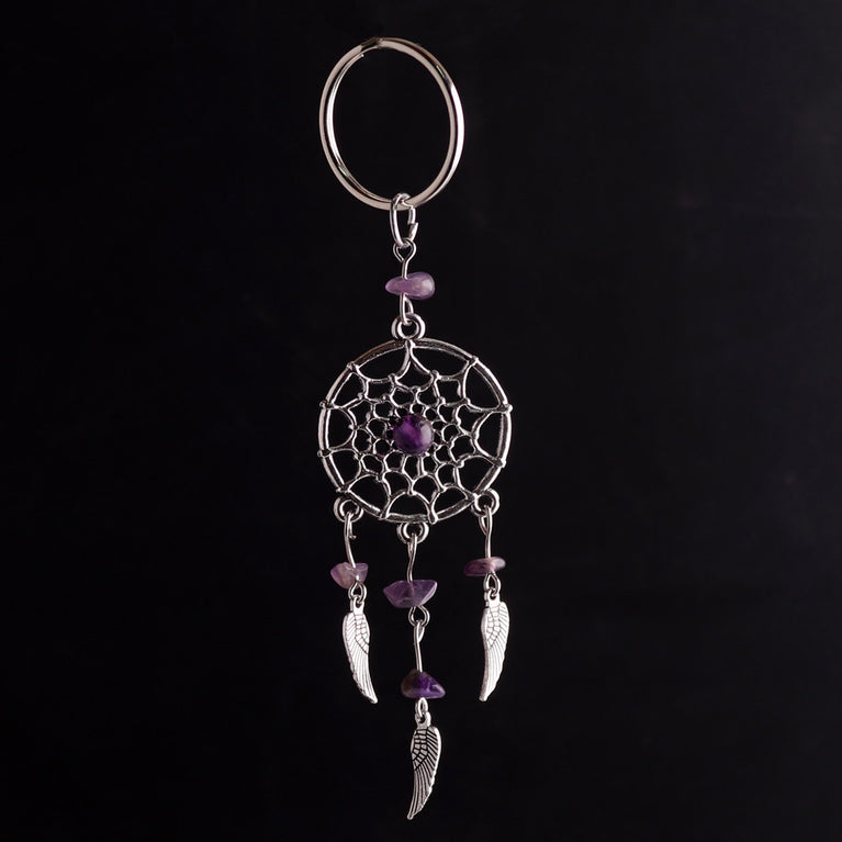 Natural Crystal Chips Angel Wing Dreamcatcher Keyring Keychain