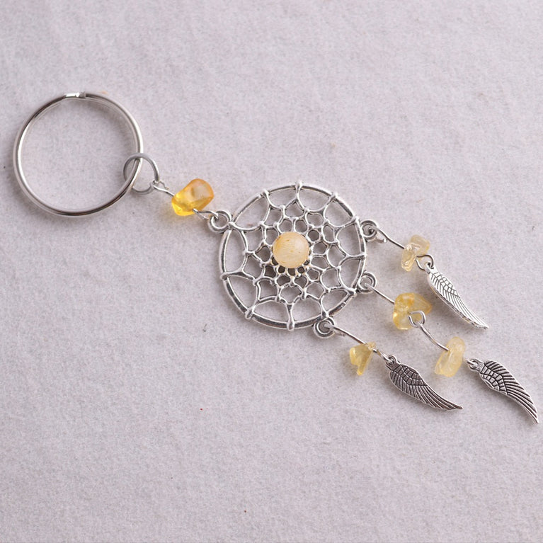 Natural Crystal Chips Angel Wing Dreamcatcher Keyring Keychain