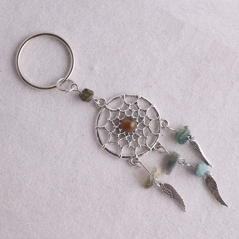 Natural Crystal Chips Angel Wing Dreamcatcher Keyring Keychain