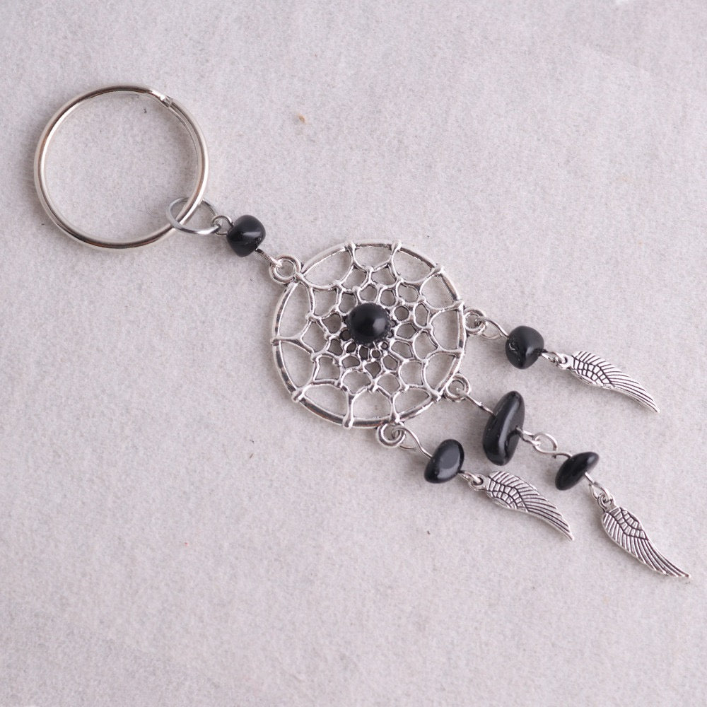 Natural Crystal Chips Angel Wing Dreamcatcher Keyring Keychain