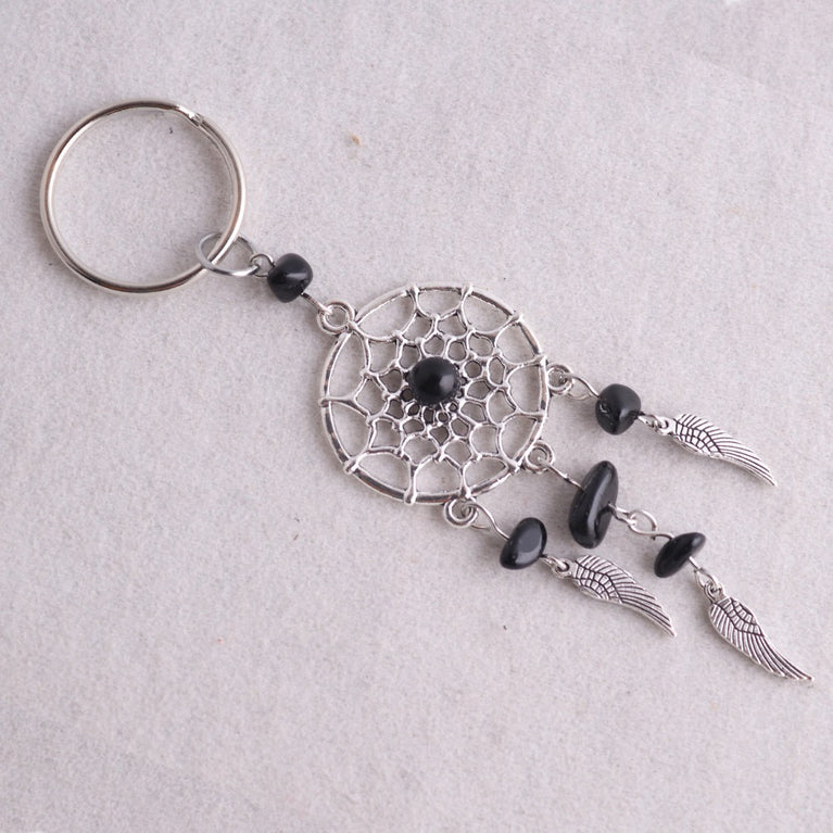 Natural Crystal Chips Angel Wing Dreamcatcher Keyring Keychain