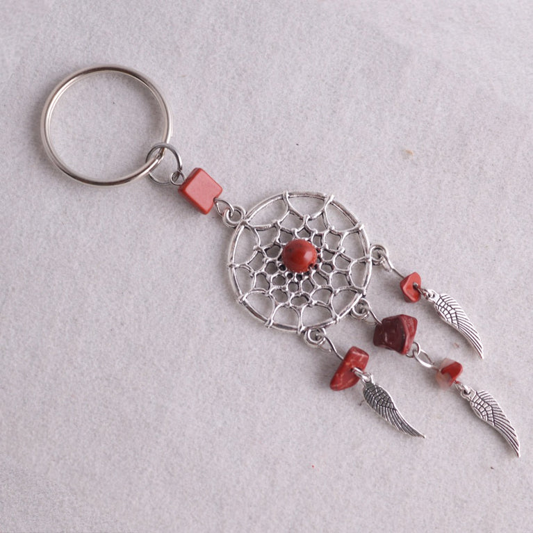 Natural Crystal Chips Angel Wing Dreamcatcher Keyring Keychain