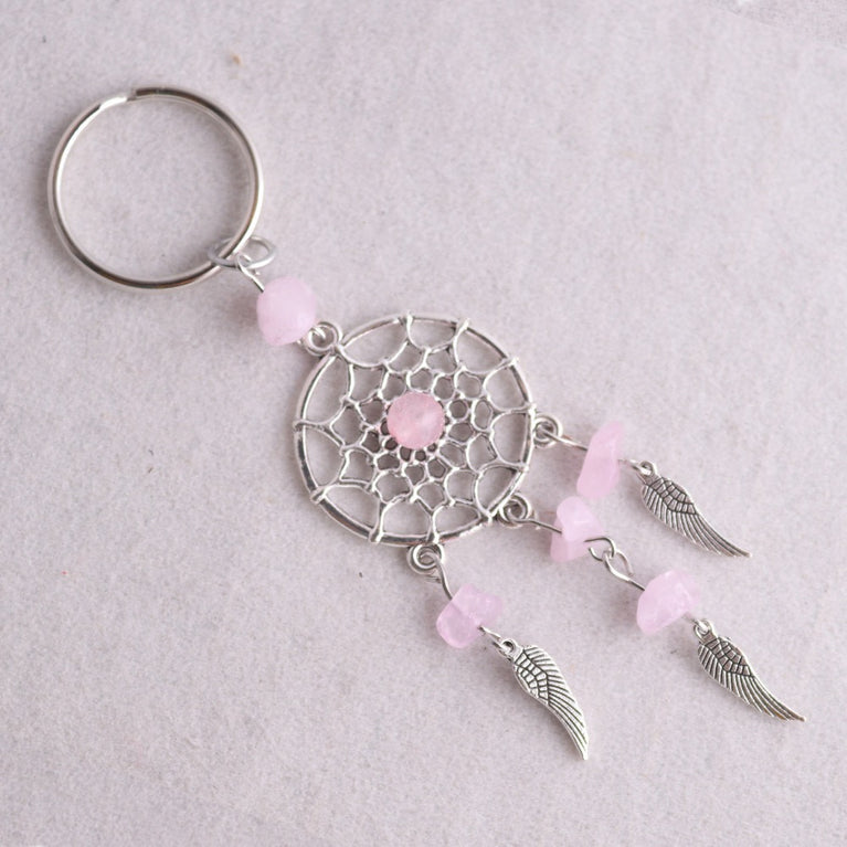 Natural Crystal Chips Angel Wing Dreamcatcher Keyring Keychain