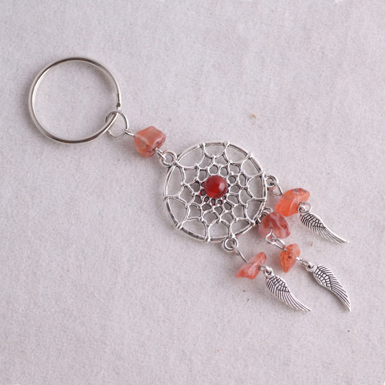 Natural Crystal Chips Angel Wing Dreamcatcher Keyring Keychain