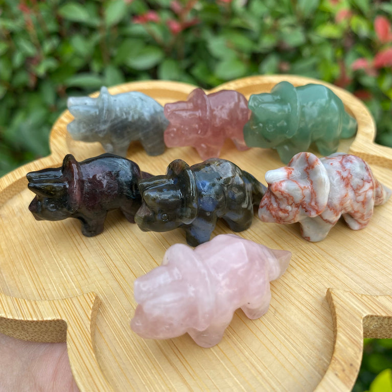 4CM Mini Triceratops Natural Crystal Carving