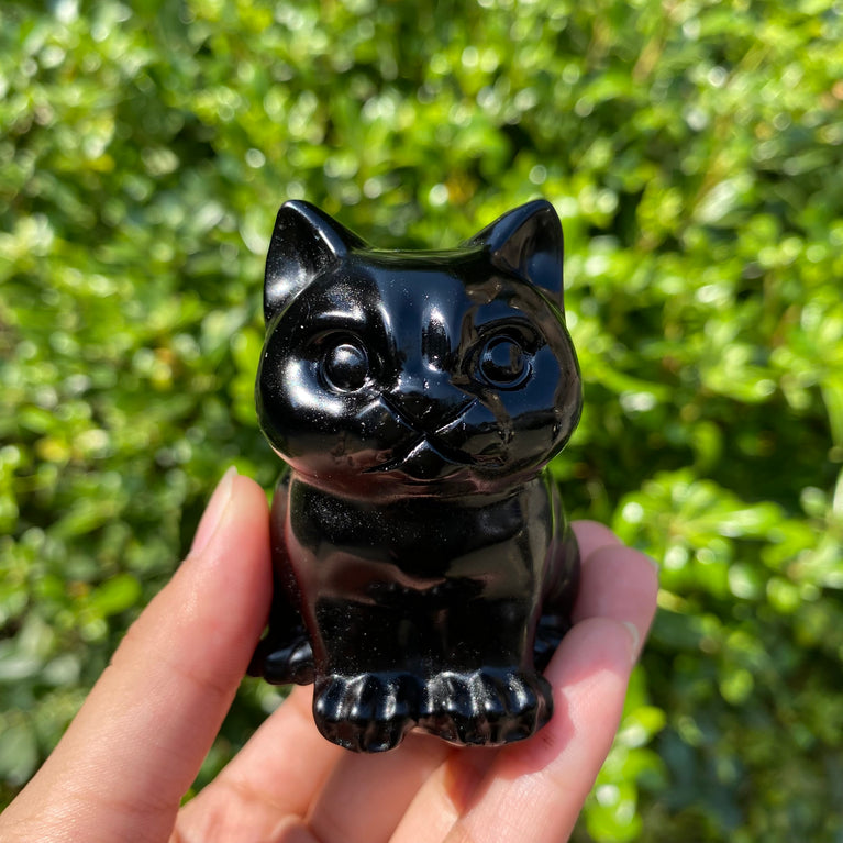 6/10CM Sitting Cat Natural Crystal Carving