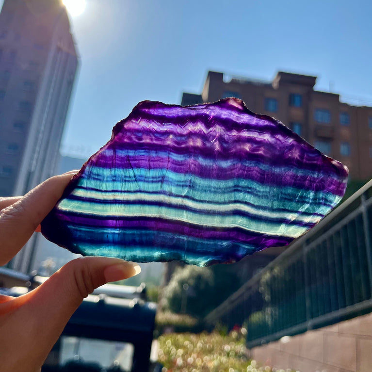 Rainbow Fluorite Slab Banding Fluorite Specimen Natural Raw Crystal Healing