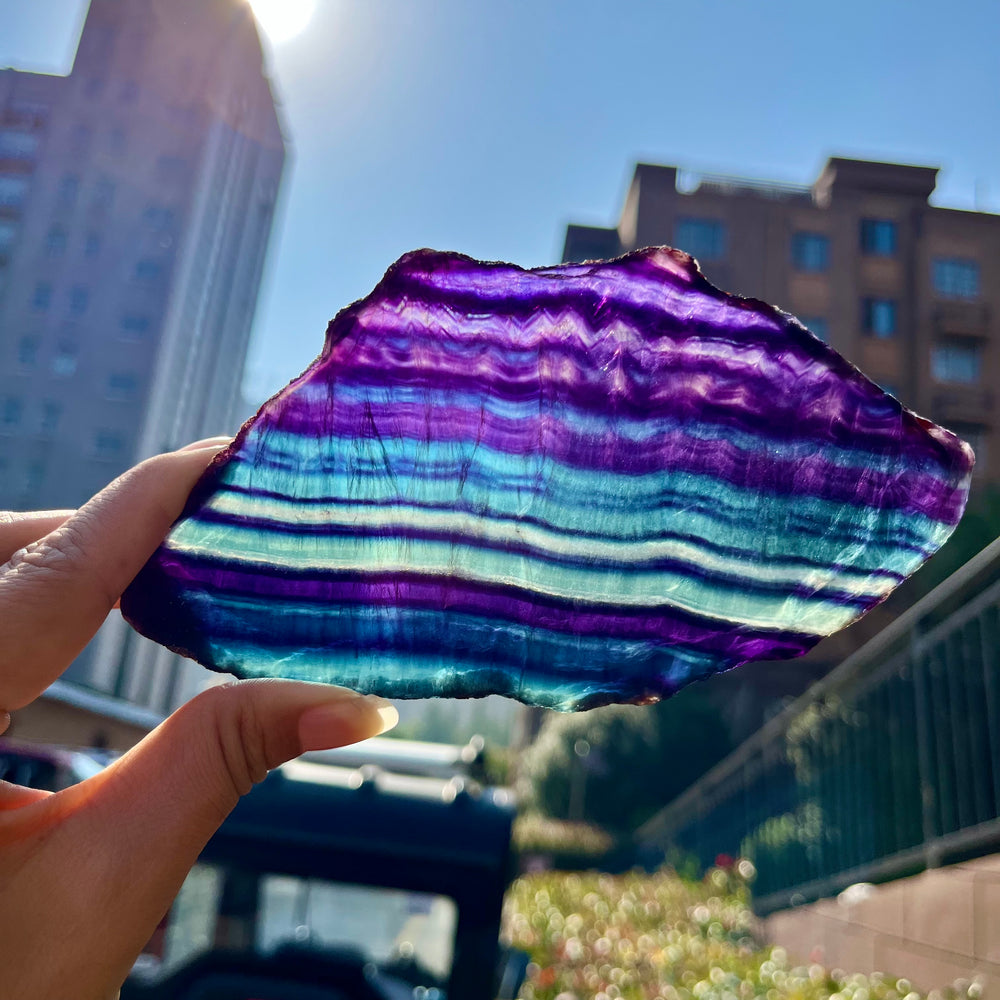 Rainbow Fluorite Slab Banding Fluorite Specimen Natural Raw Crystal Healing