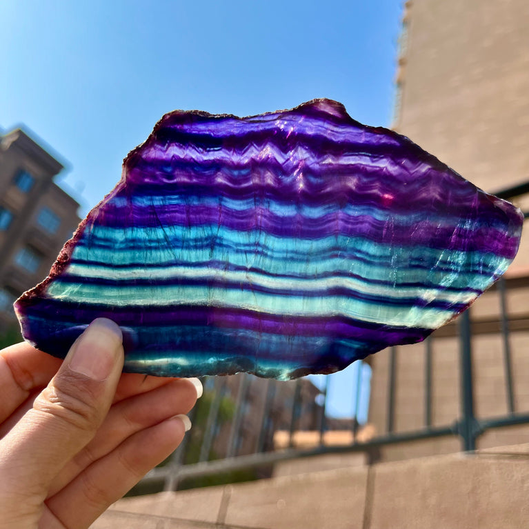 Rainbow Fluorite Slab Banding Fluorite Specimen Natural Raw Crystal Healing