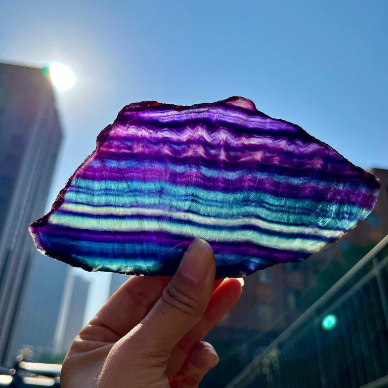 Rainbow Fluorite Slab Banding Fluorite Specimen Natural Raw Crystal Healing