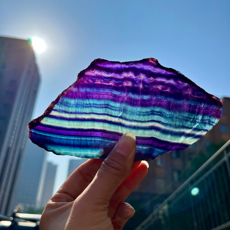 Rainbow Fluorite Slab Banding Fluorite Specimen Natural Raw Crystal Healing