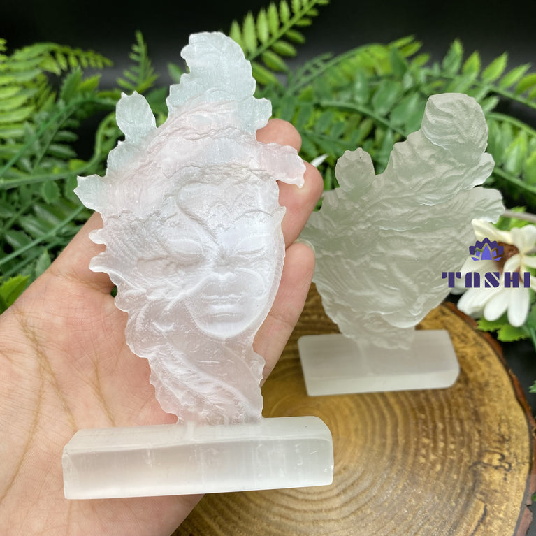 12CM Selenite Phonix Lady Natural Crystal Carving