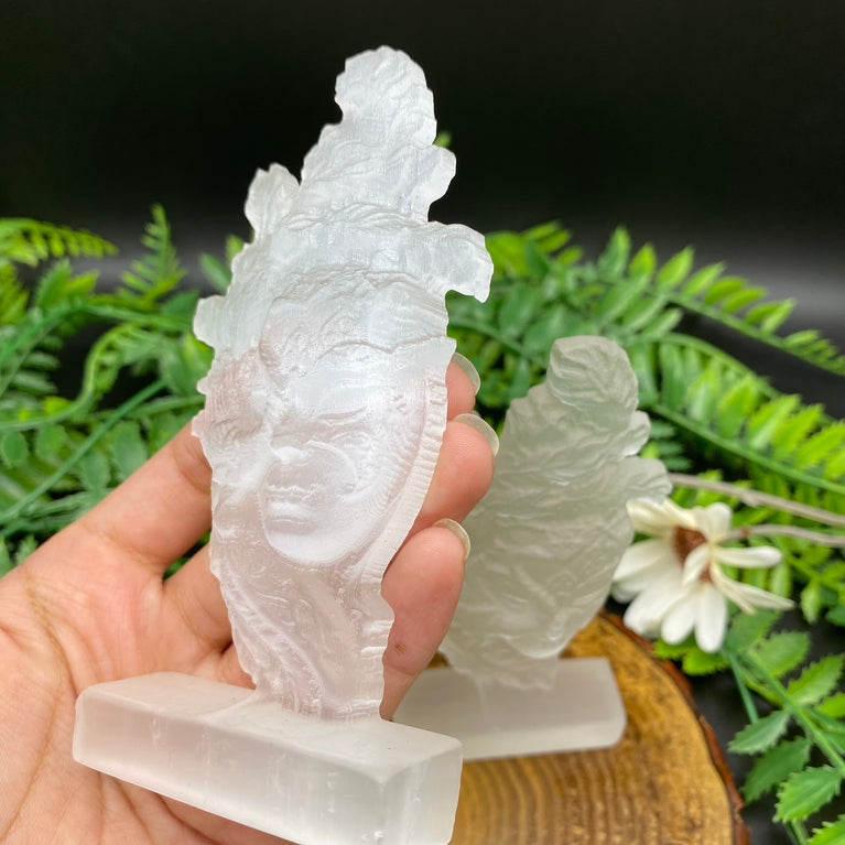 12CM Selenite Phonix Lady Natural Crystal Carving