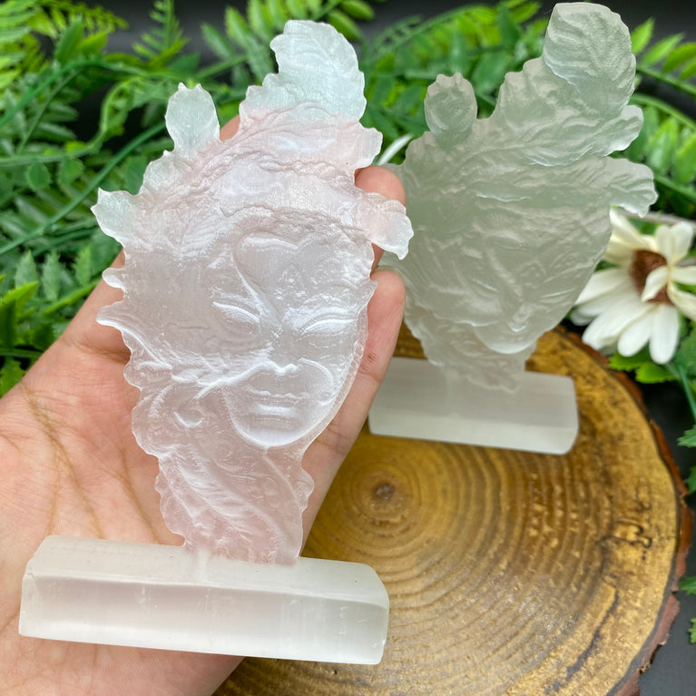 12CM Selenite Phonix Lady Natural Crystal Carving