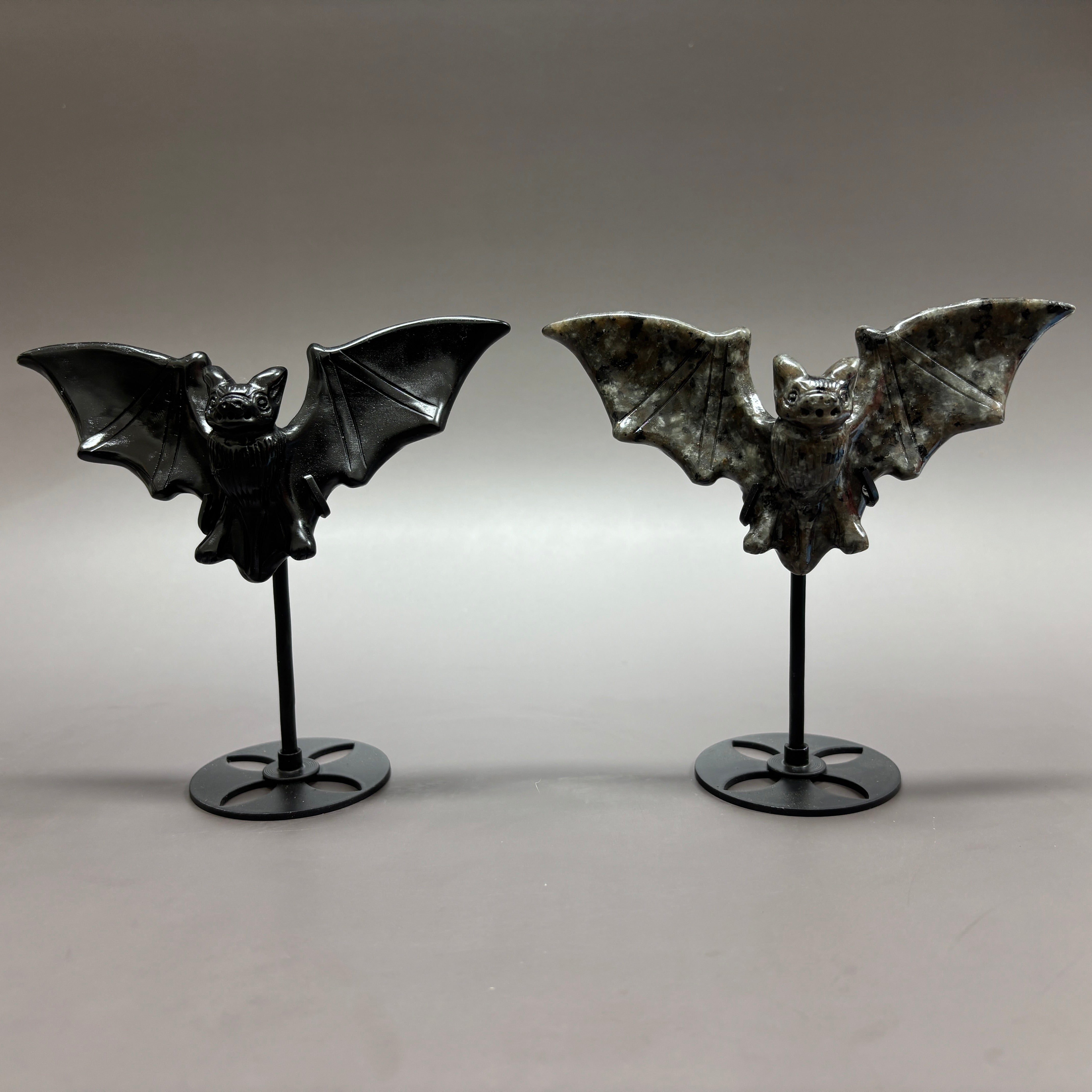 Natural Black Obsidian Bat on Stand Carving Table Decor Wholesale