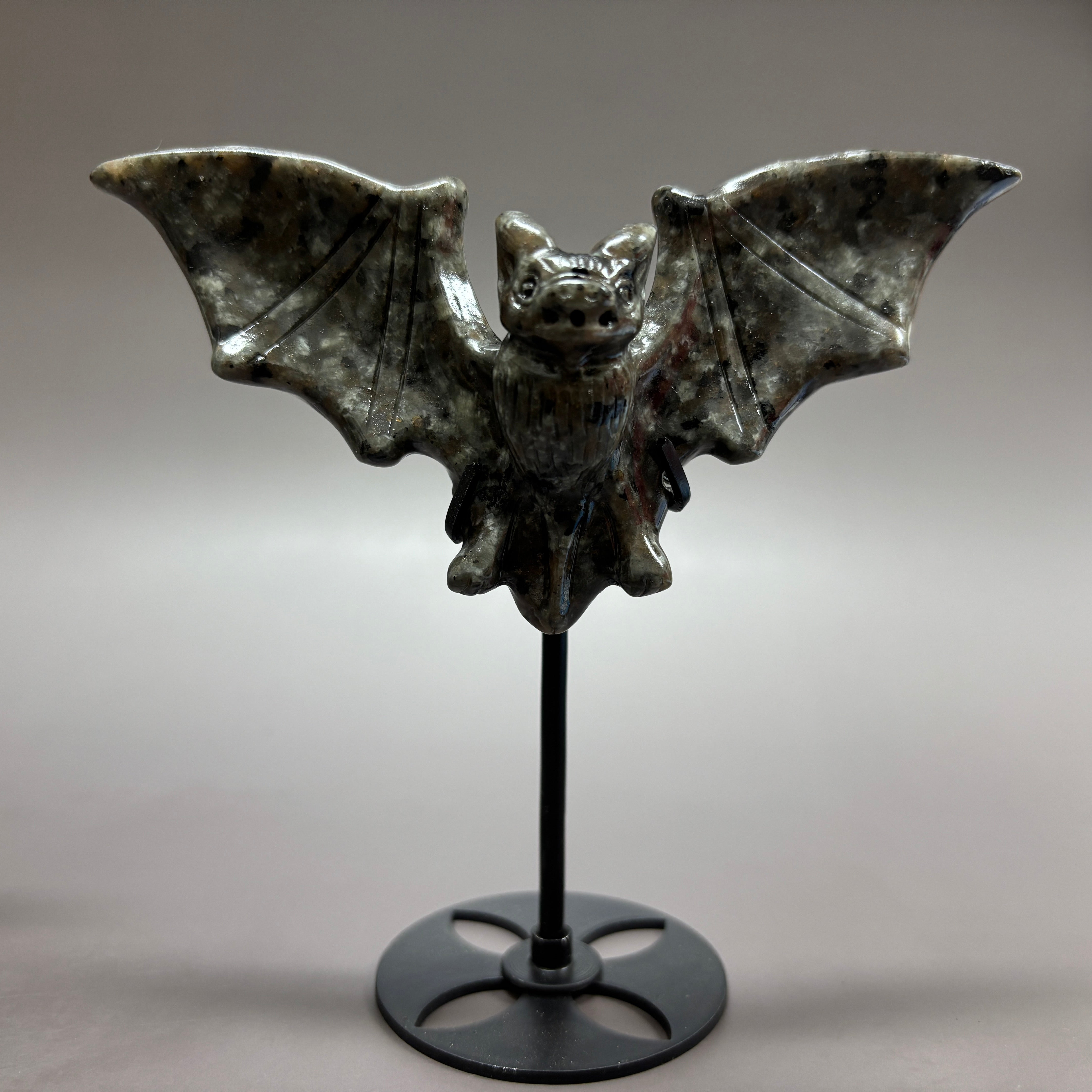 Natural Black Obsidian Bat on Stand Carving Table Decor Wholesale