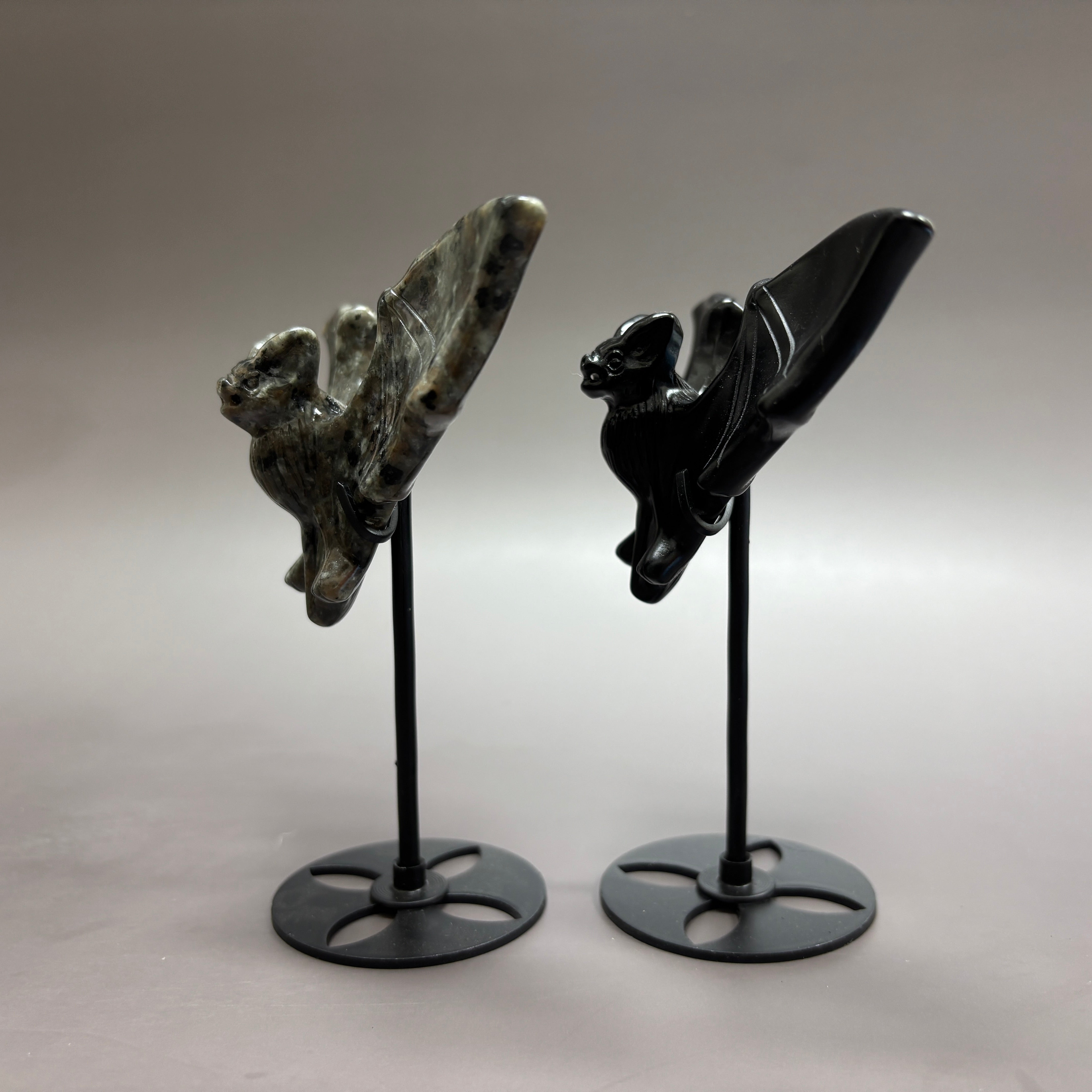 Natural Black Obsidian Bat on Stand Carving Table Decor Wholesale