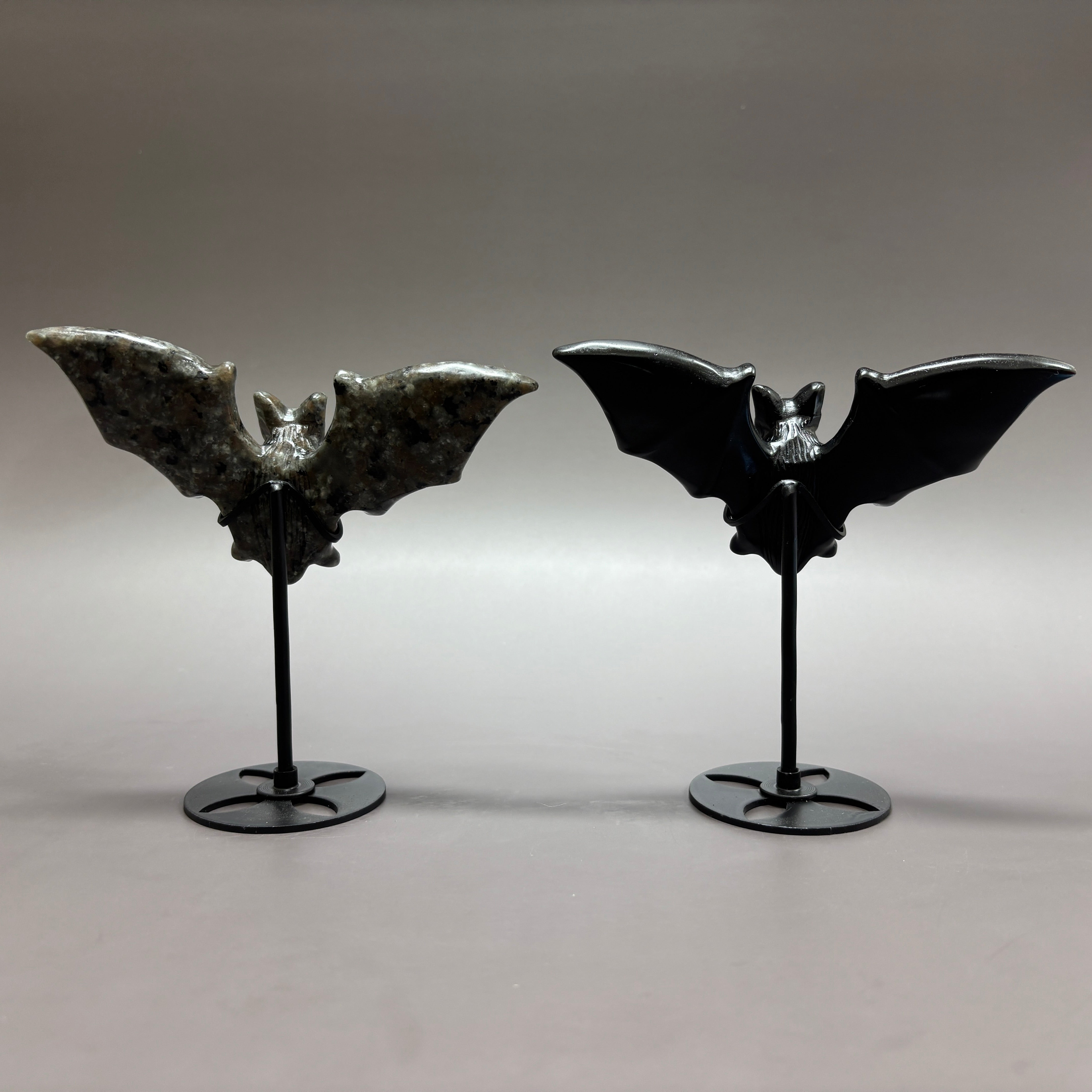 Natural Black Obsidian Bat on Stand Carving Table Decor Wholesale