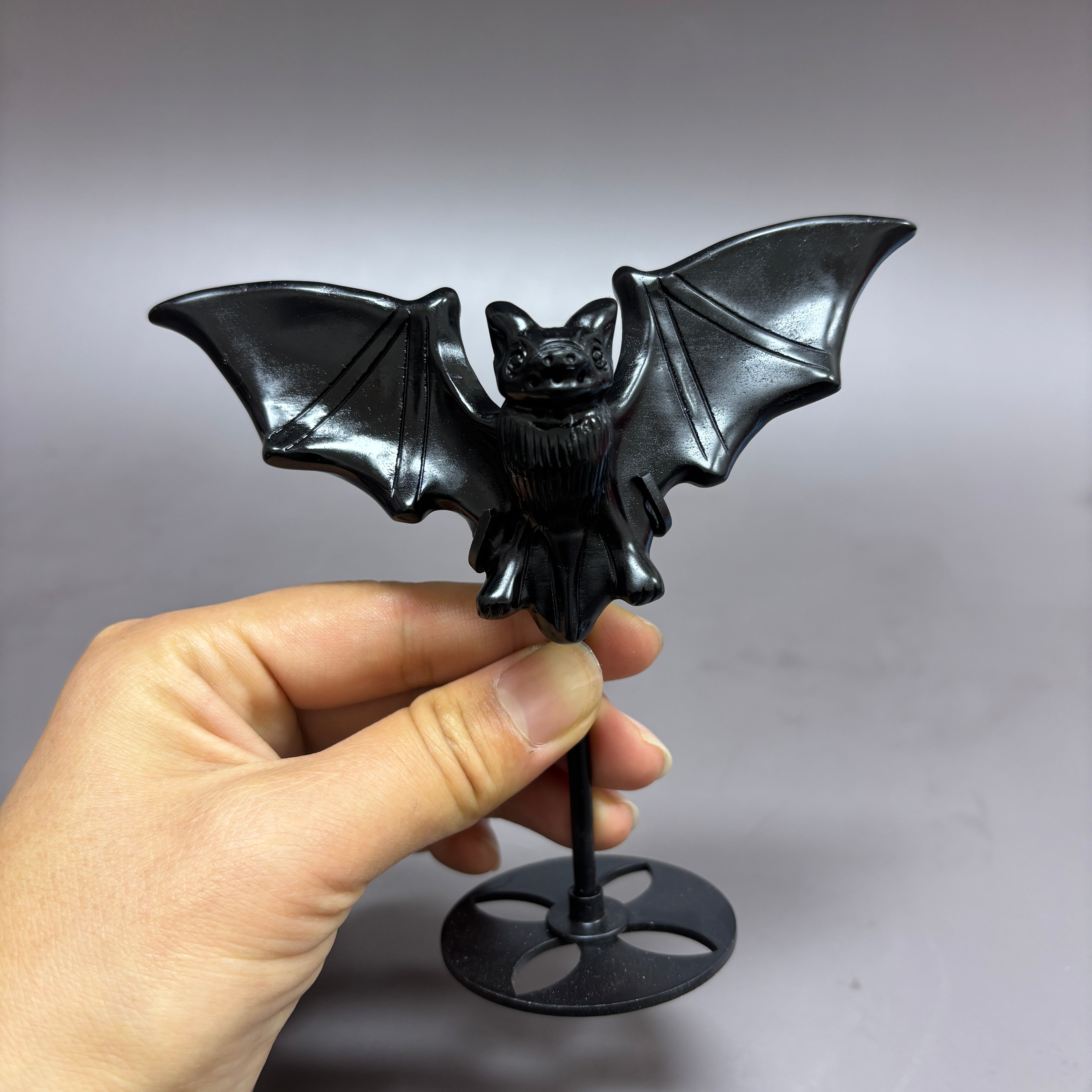 Natural Black Obsidian Bat on Stand Carving Table Decor Wholesale