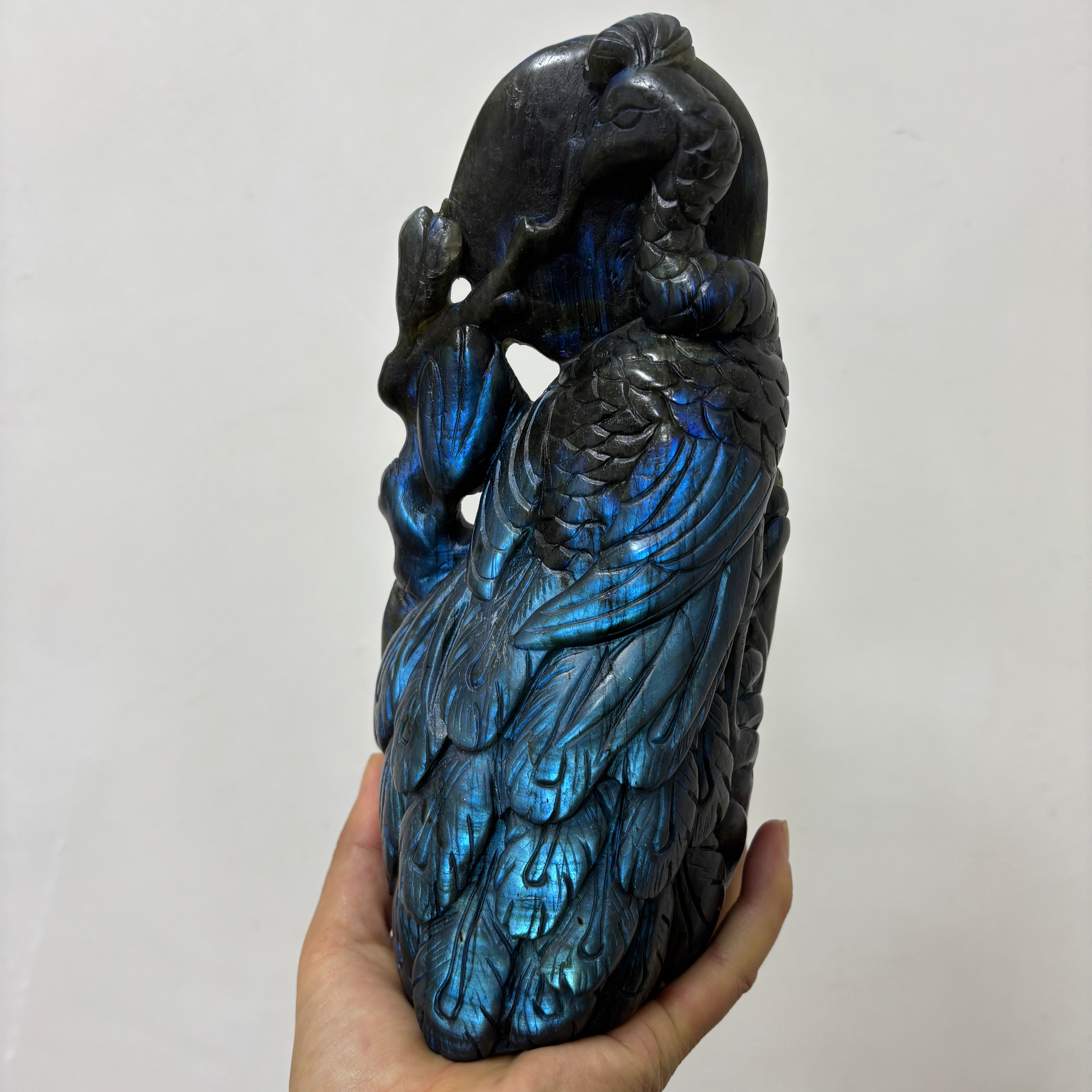 Peacock Natural Labradorite Strong Flash Crystal Carving Table Decor Gift Home Decor
