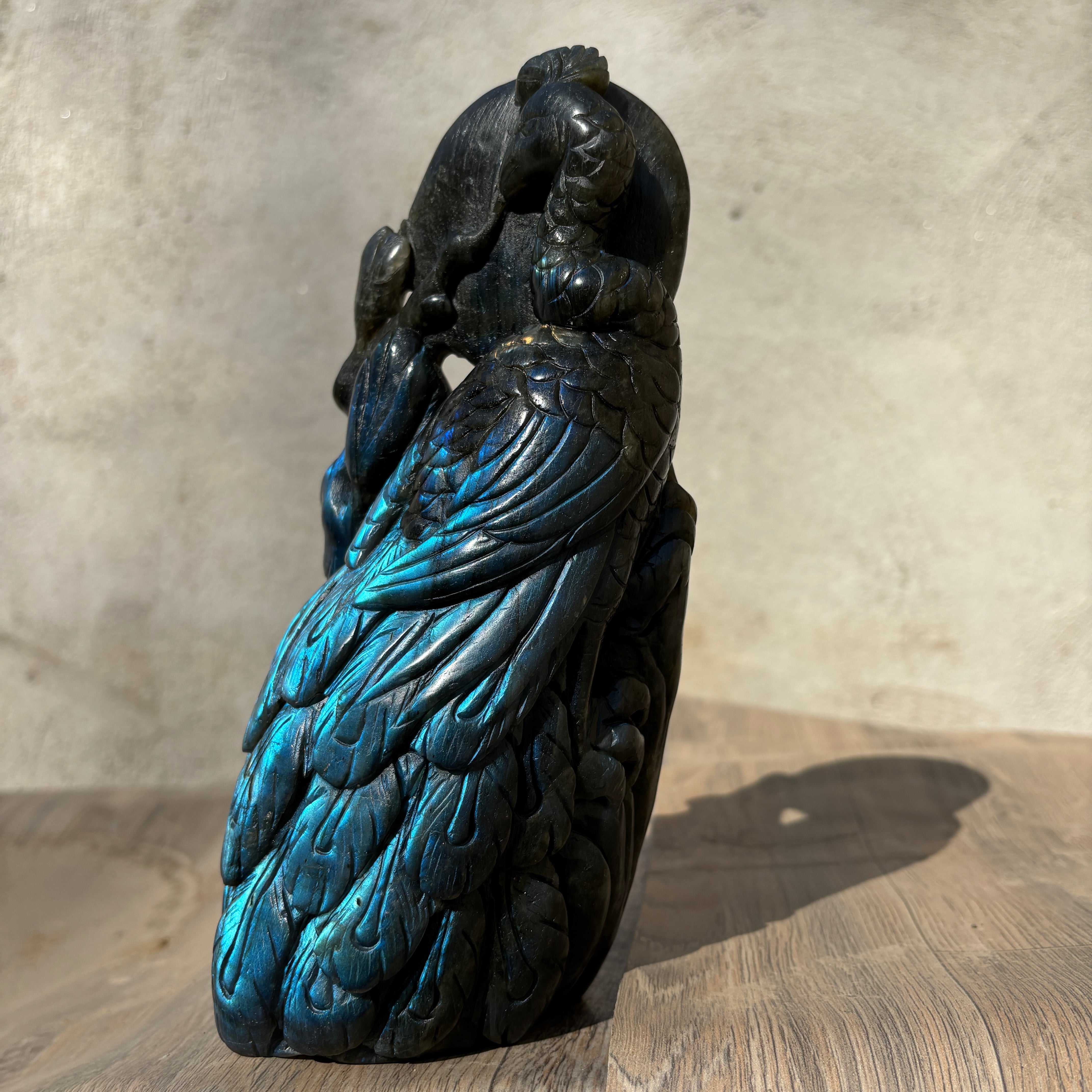 Peacock Natural Labradorite Strong Flash Crystal Carving Table Decor Gift Home Decor