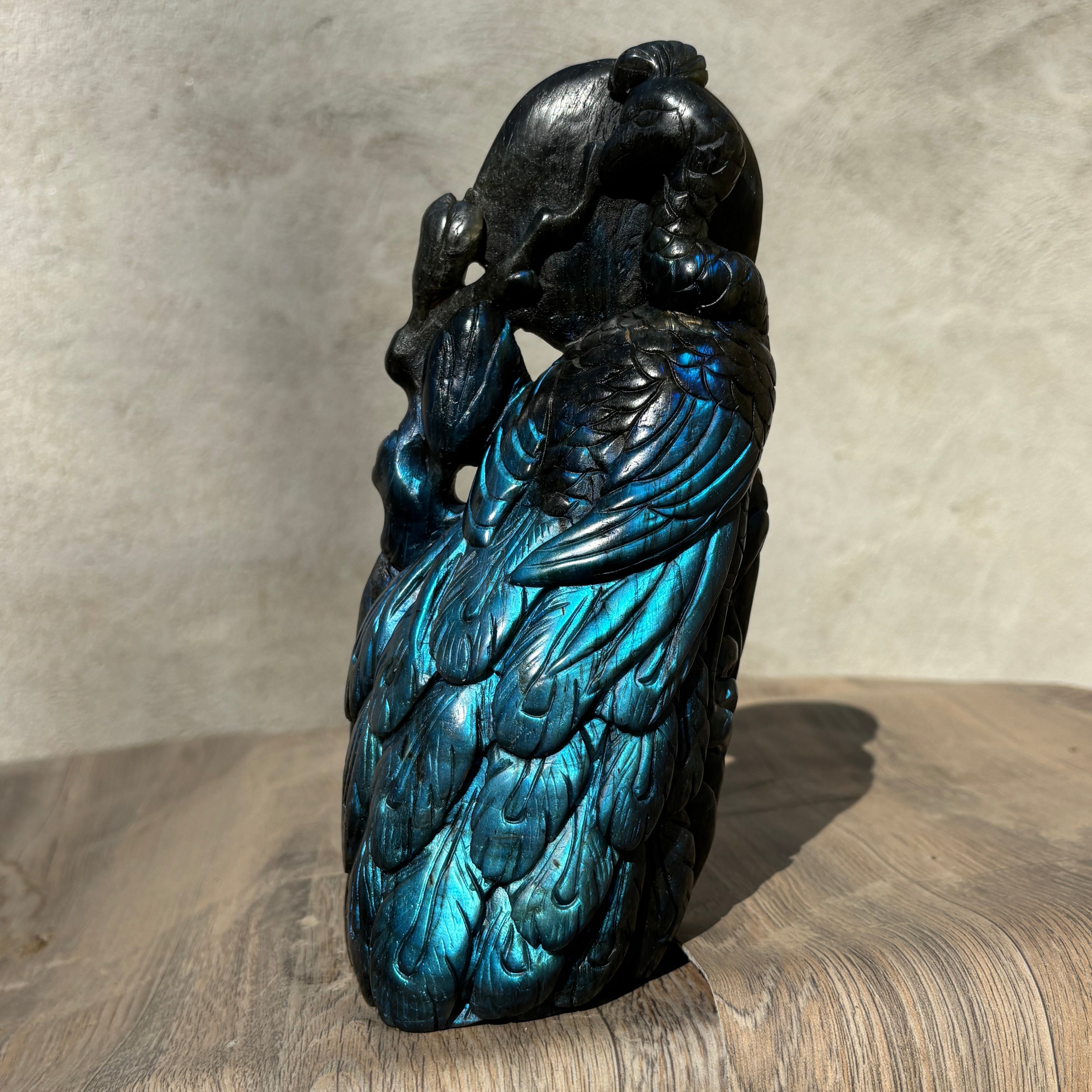 Peacock Natural Labradorite Strong Flash Crystal Carving Table Decor Gift Home Decor