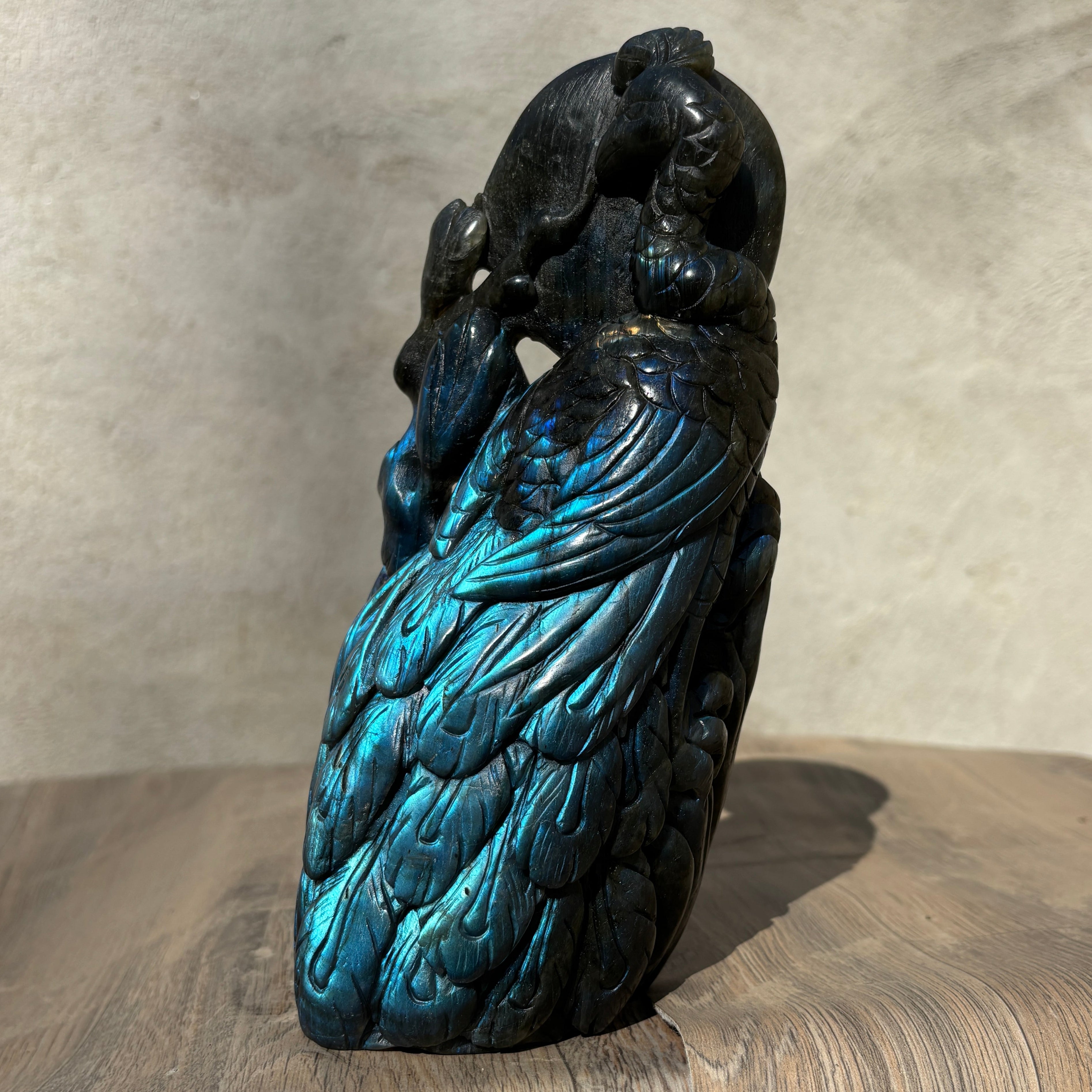 Peacock Natural Labradorite Strong Flash Crystal Carving Table Decor Gift Home Decor