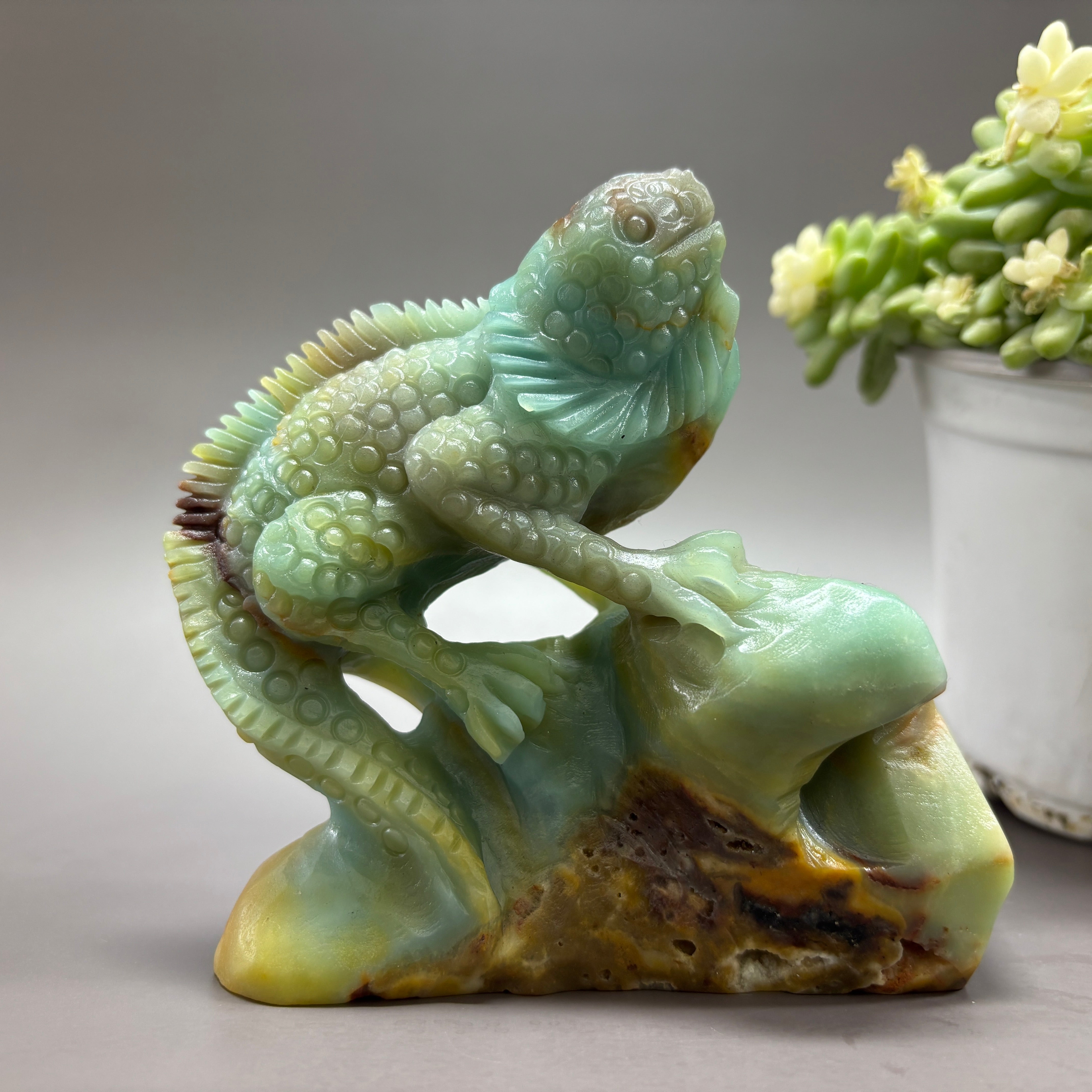 Lizard Chameleon Natural Caribbean Calcite Crystal Carving Table Decor Gift Home Decor