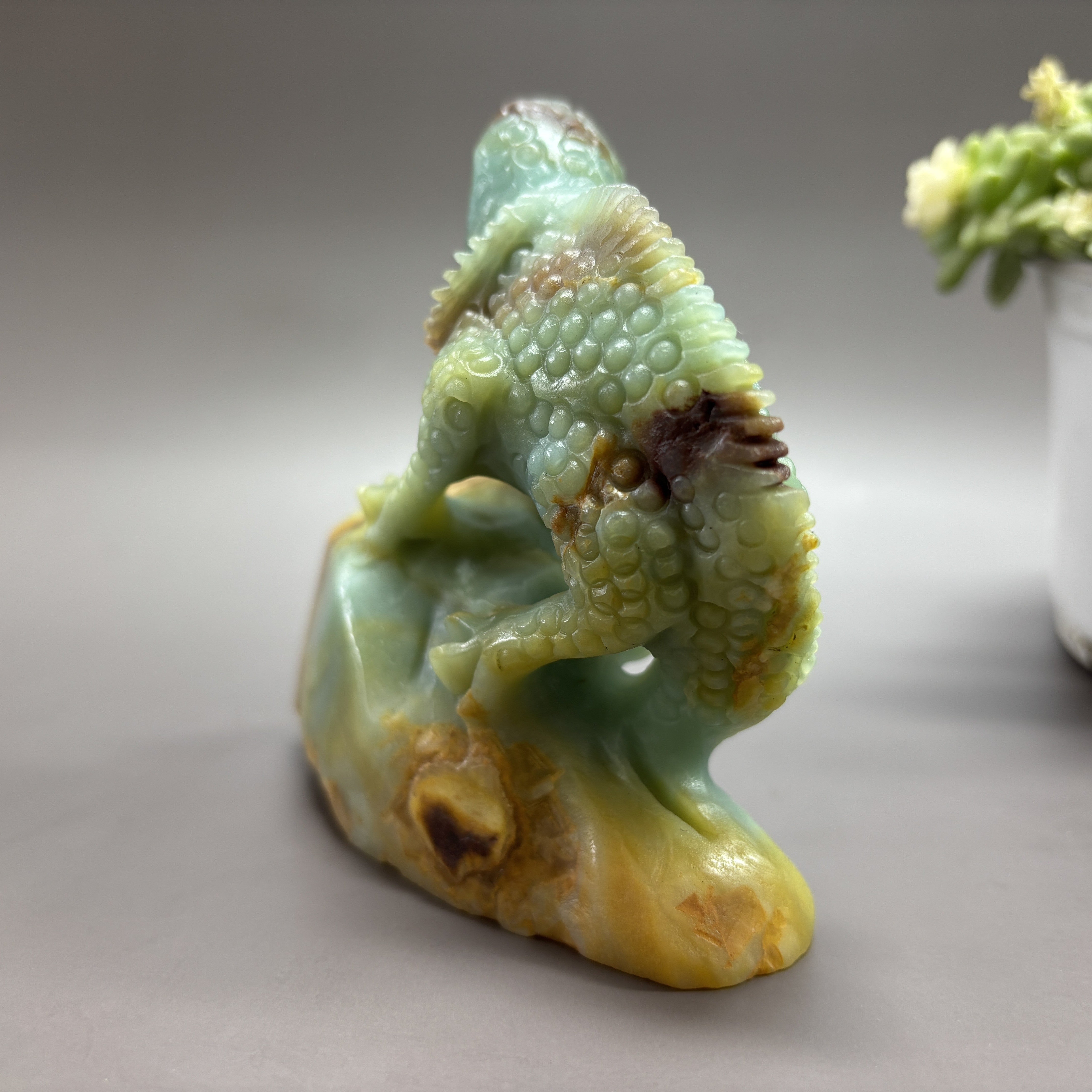 Lizard Chameleon Natural Caribbean Calcite Crystal Carving Table Decor Gift Home Decor