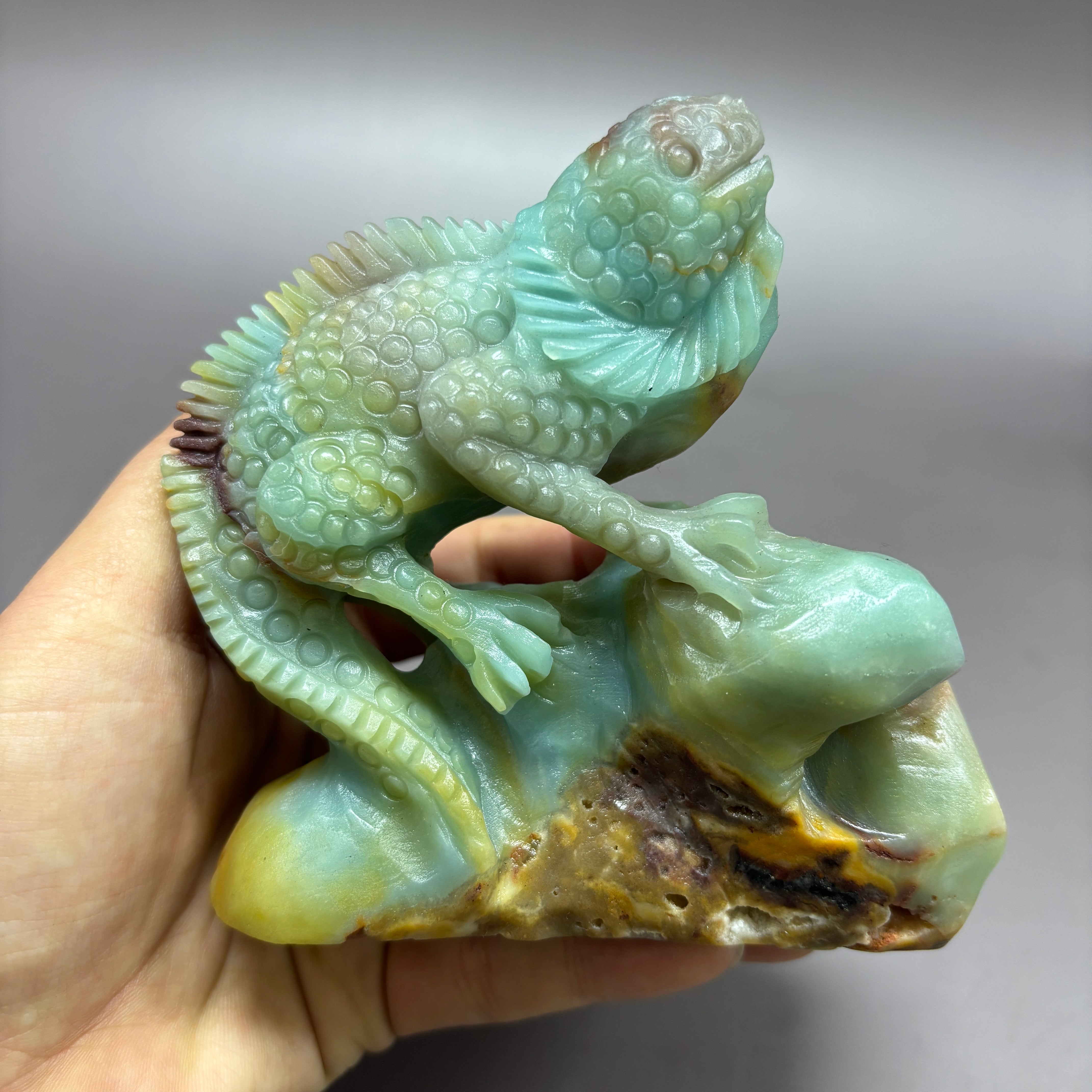 Lizard Chameleon Natural Caribbean Calcite Crystal Carving Table Decor Gift Home Decor