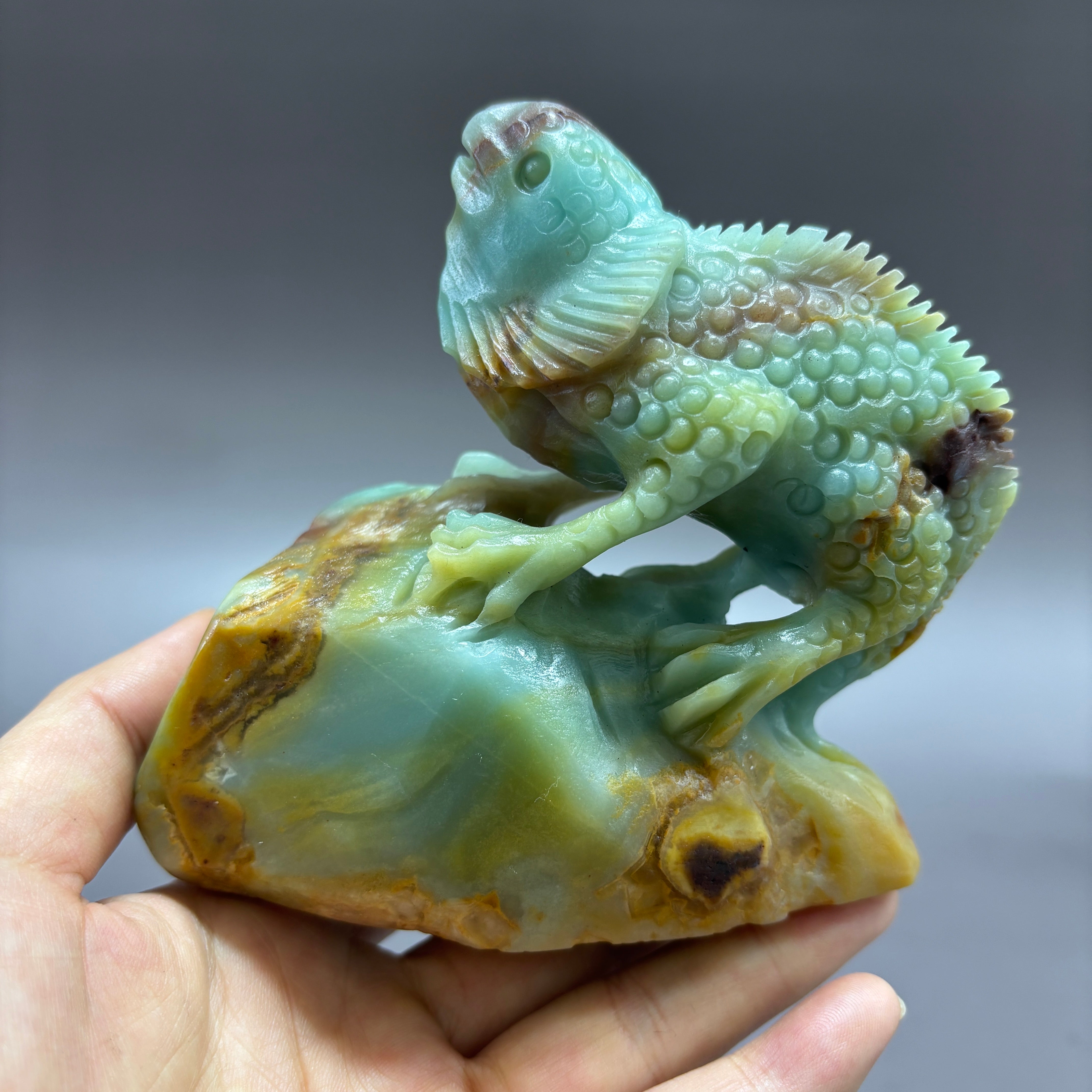 Lizard Chameleon Natural Caribbean Calcite Crystal Carving Table Decor Gift Home Decor
