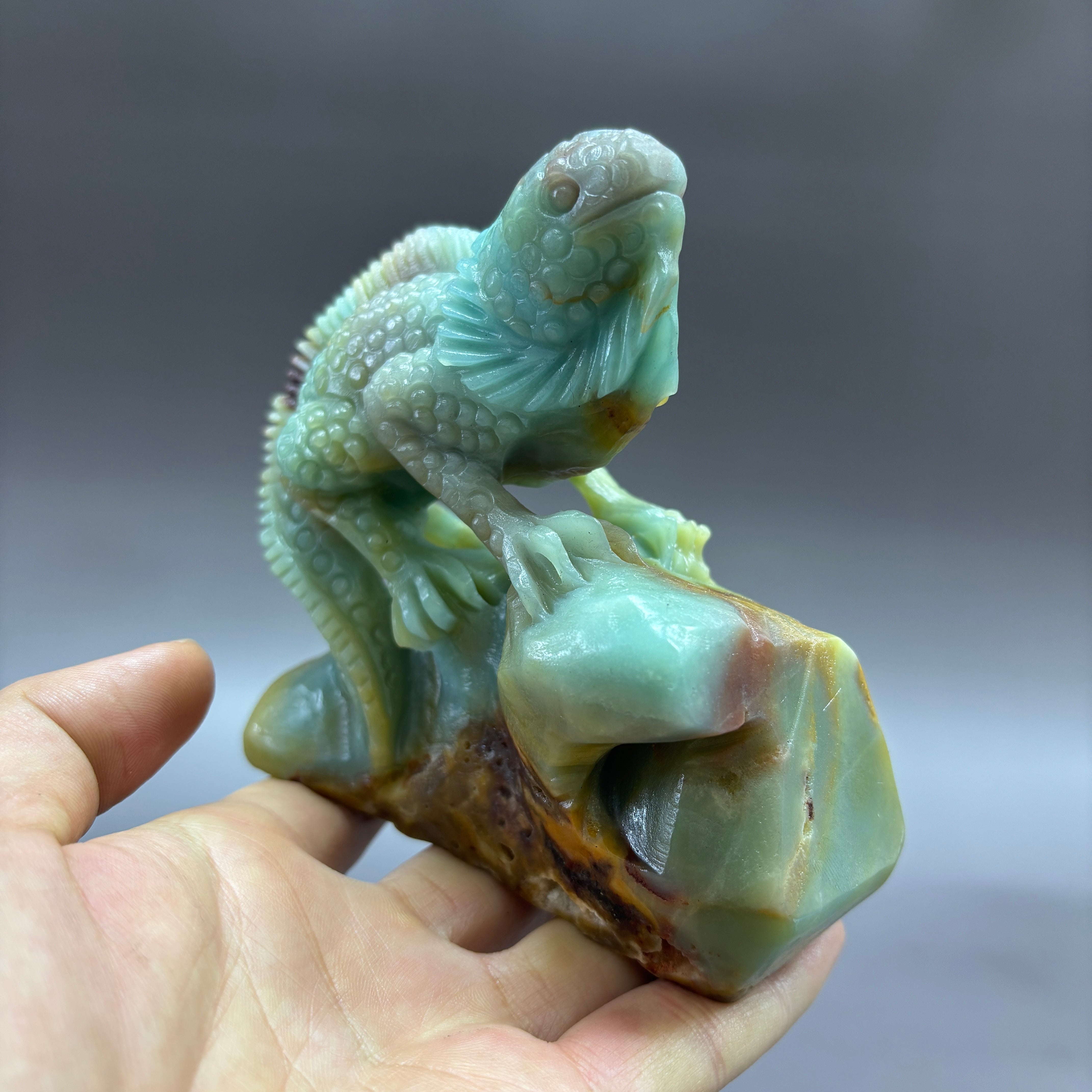 Lizard Chameleon Natural Caribbean Calcite Crystal Carving Table Decor Gift Home Decor