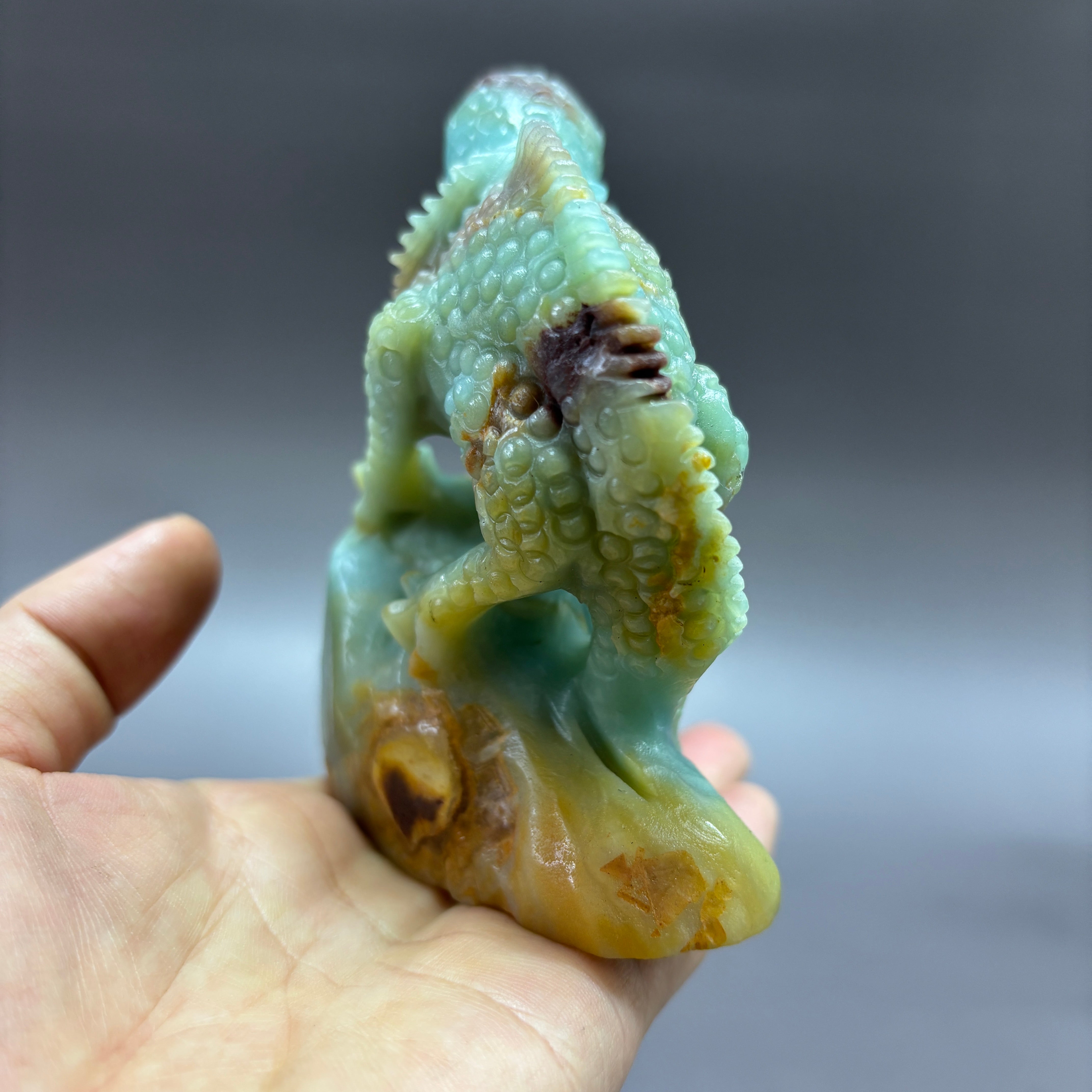 Lizard Chameleon Natural Caribbean Calcite Crystal Carving Table Decor Gift Home Decor