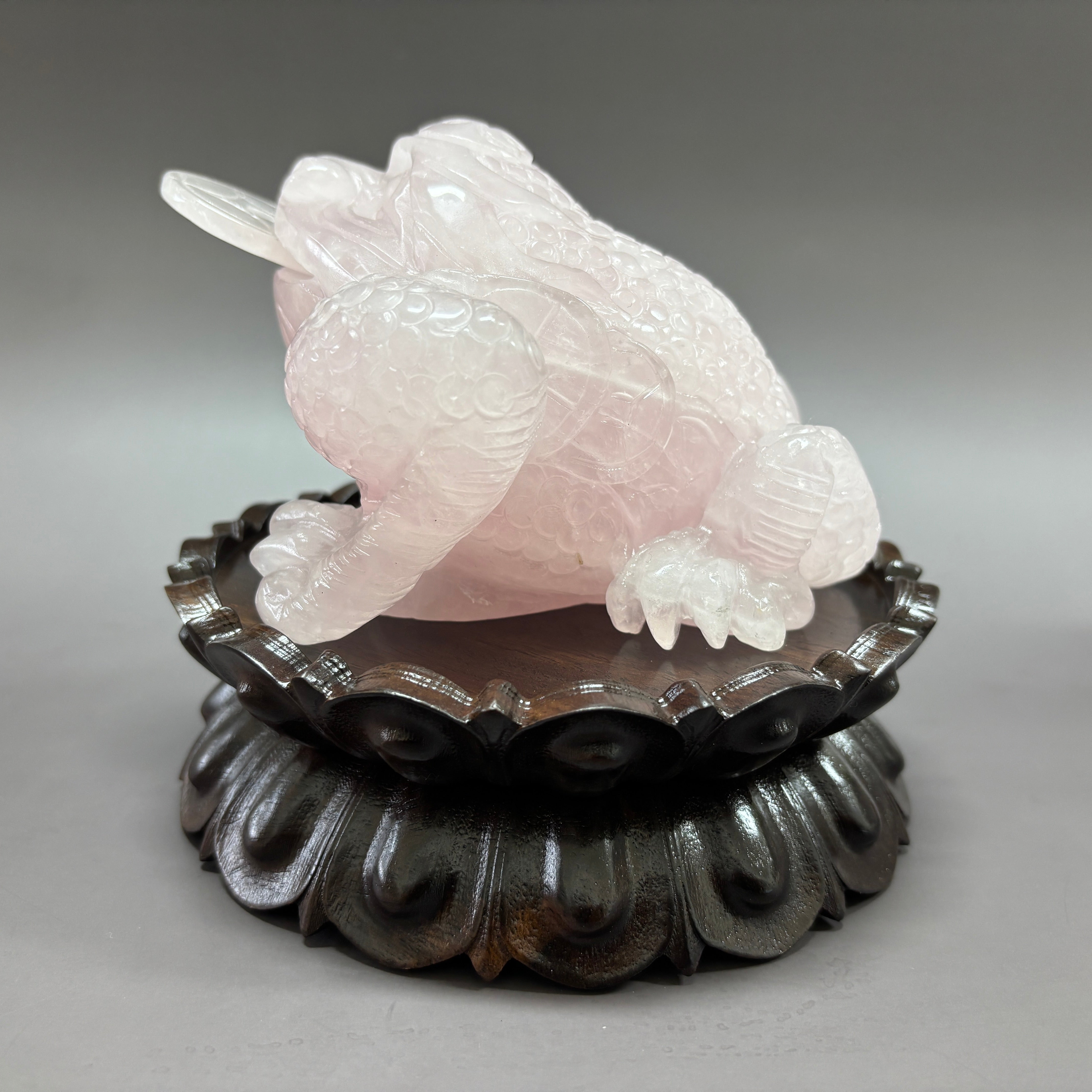Money Toad Jin Chan Natural Rose Quartz Crystal Carving Table Decor Gift Home Decor