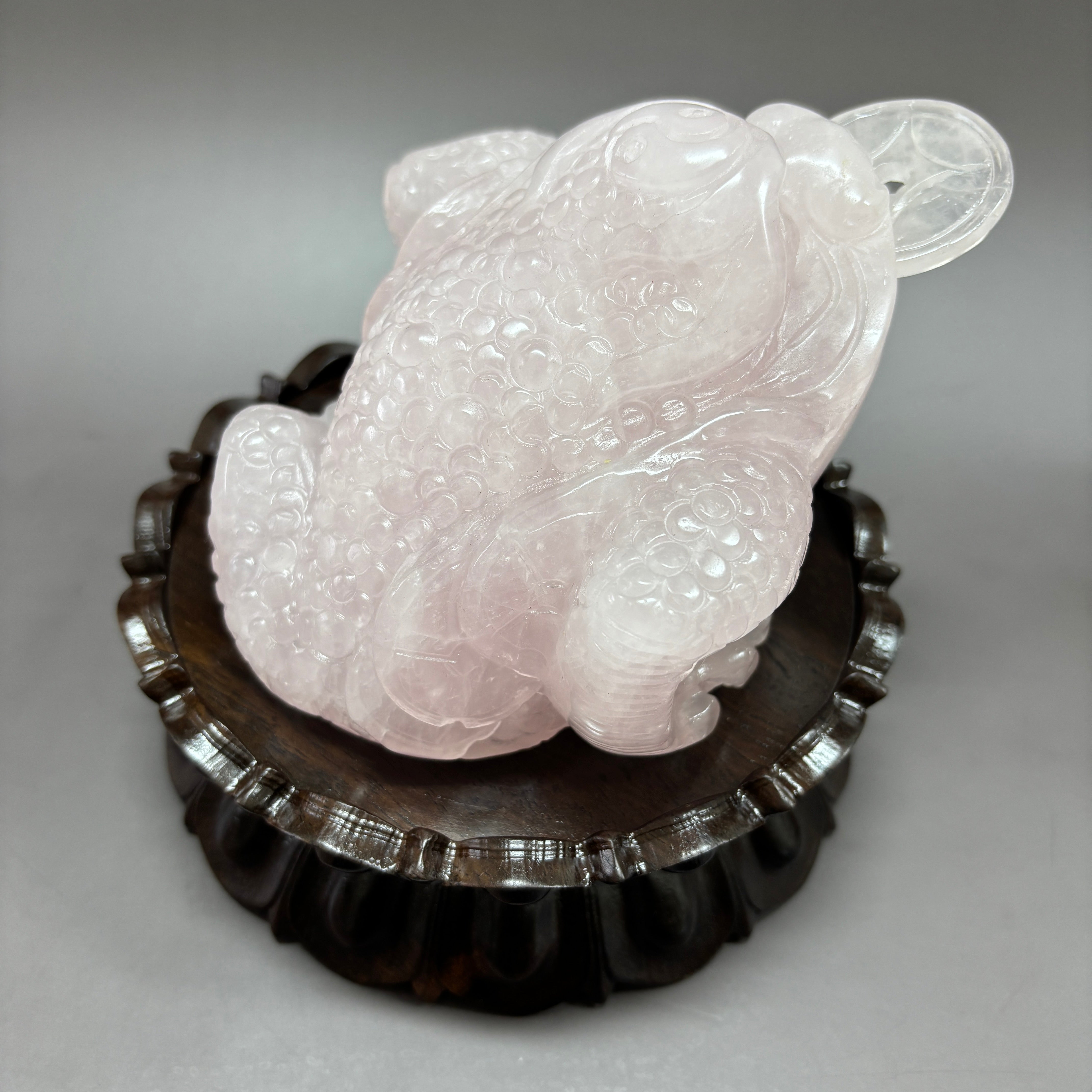 Money Toad Jin Chan Natural Rose Quartz Crystal Carving Table Decor Gift Home Decor