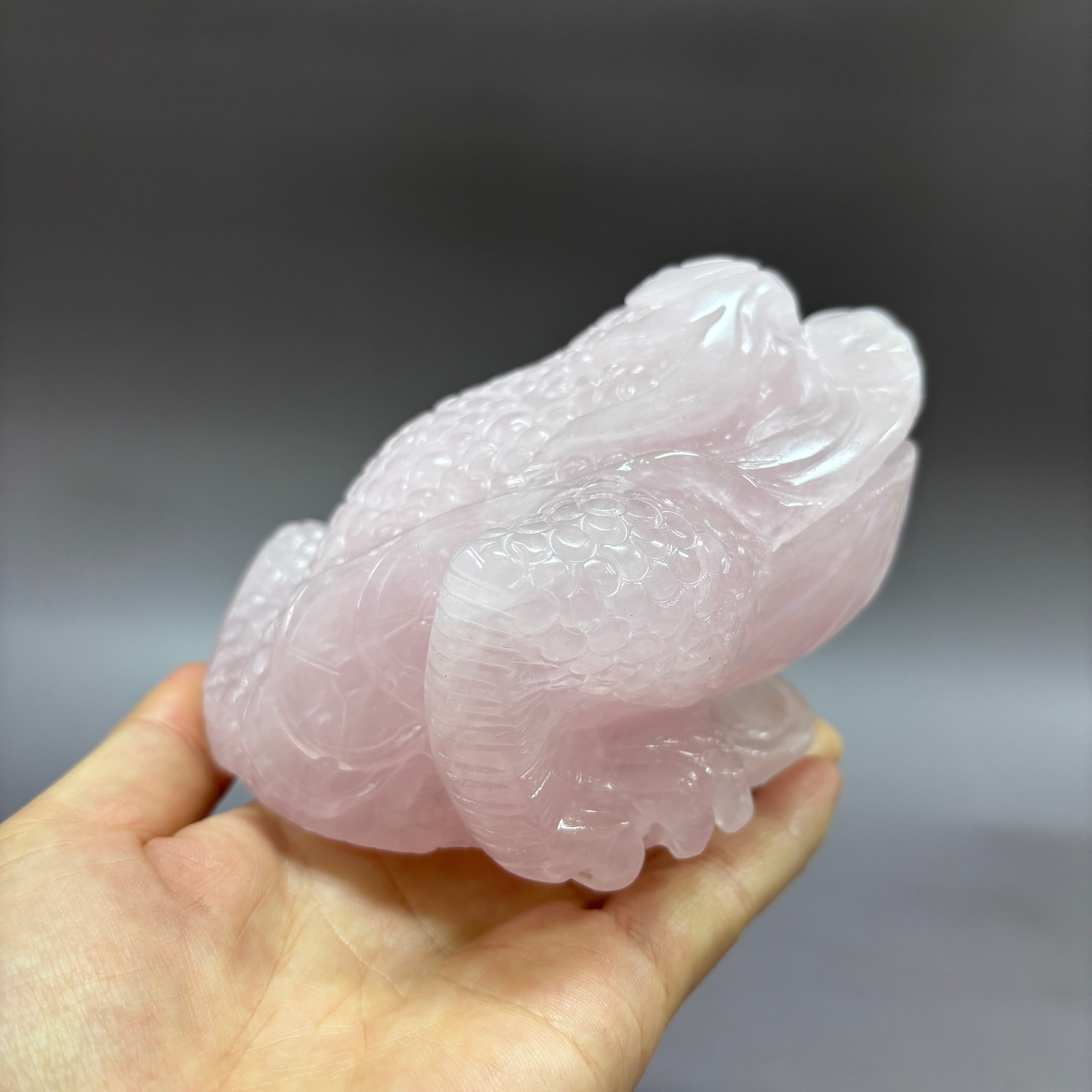 Money Toad Jin Chan Natural Rose Quartz Crystal Carving Table Decor Gift Home Decor