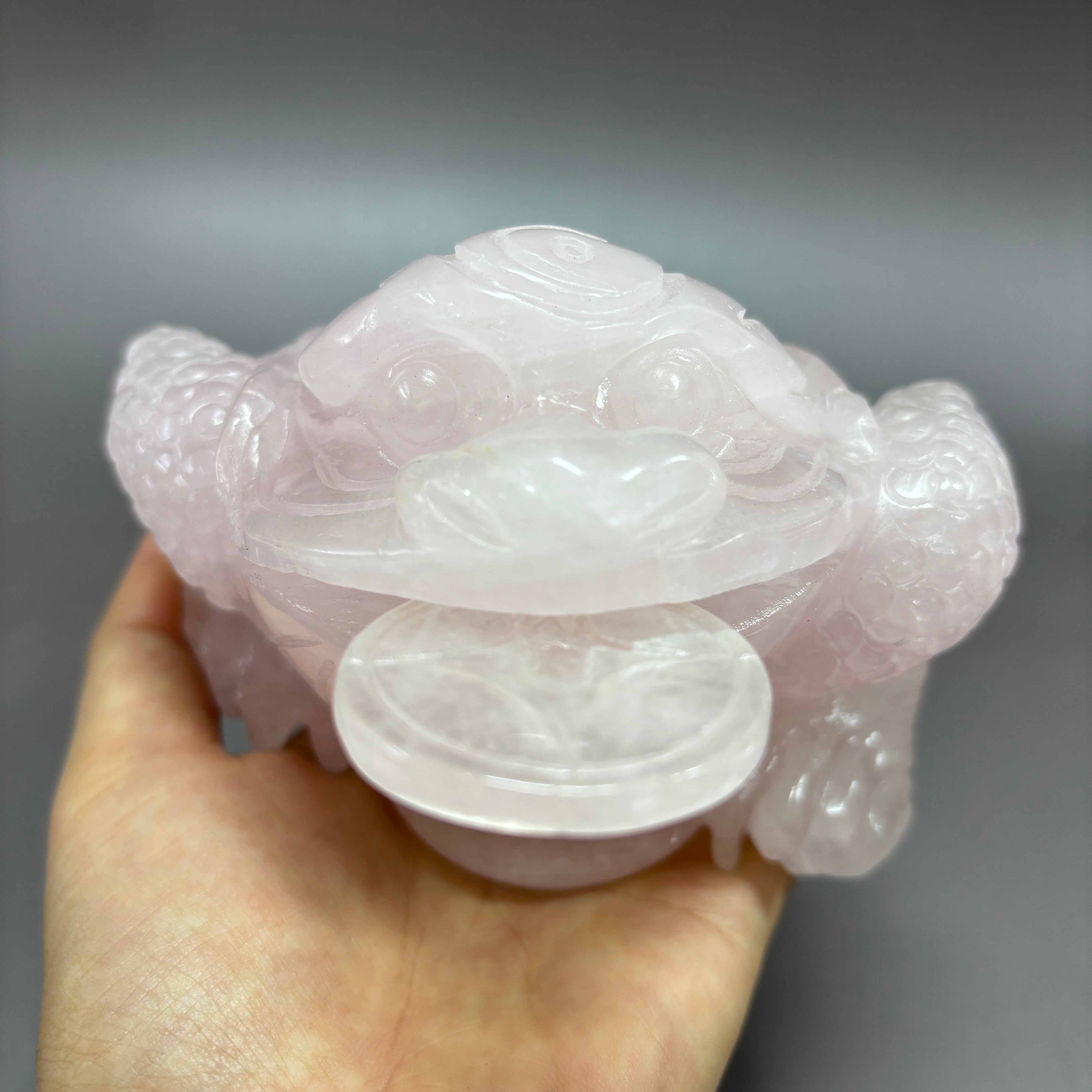 Money Toad Jin Chan Natural Rose Quartz Crystal Carving Table Decor Gift Home Decor