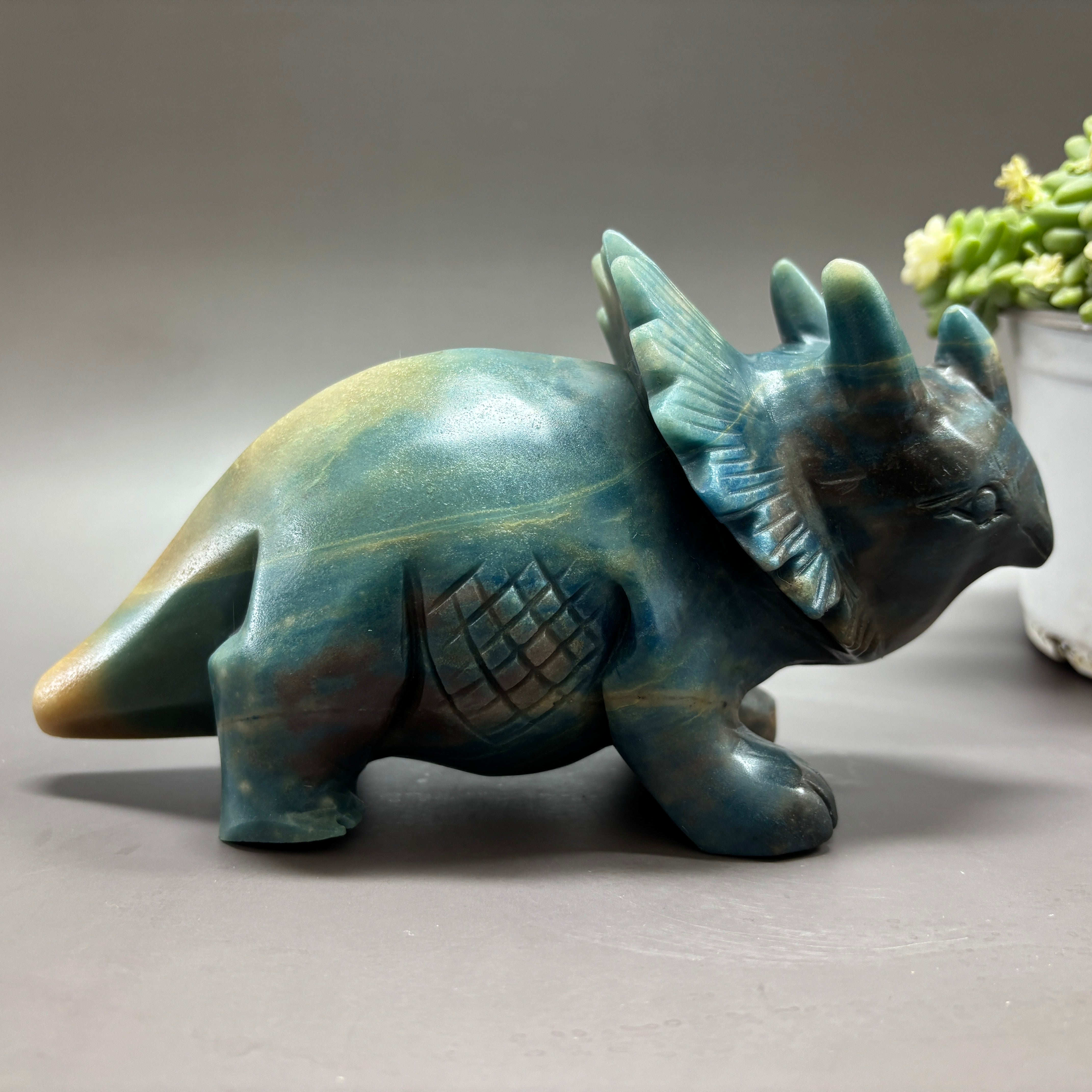 Triceratops Dinosaur Natural Trollite Crystal Carving Table Decor Gift Home Decor